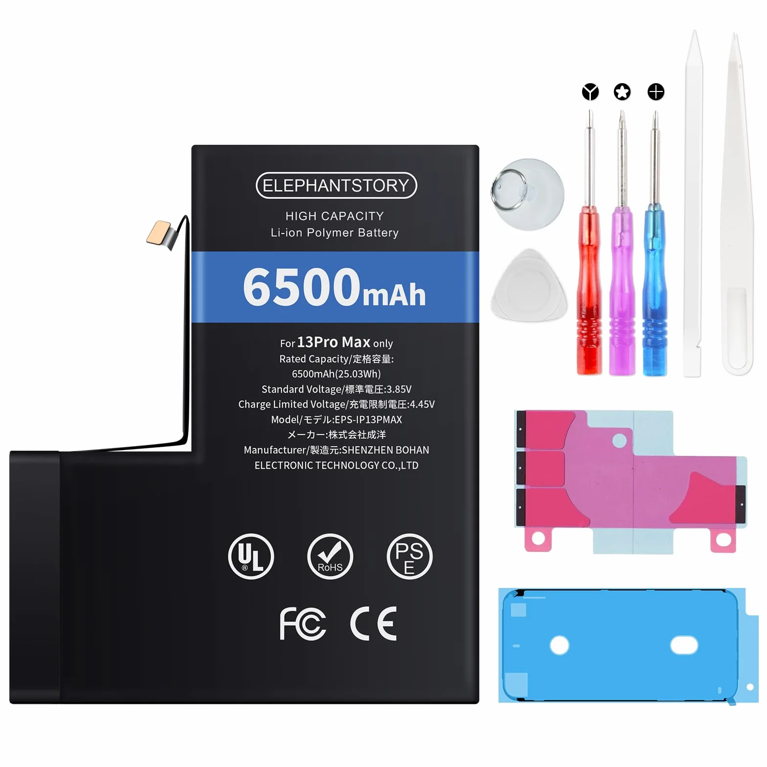 Elephantstory Batteria per Phone 13 Pro Max, 6500 mAh Batteria ai Polimeri di Litio ad Alta Capacità con Strumenti di Riparazione e Guida Compatibile con A2643 A2484 A2641 A2644 A2645