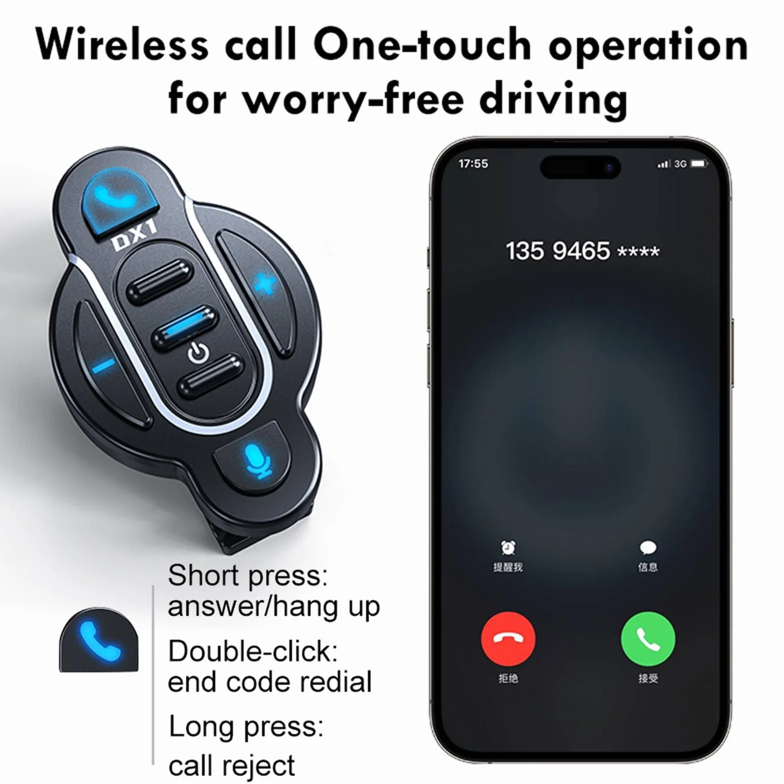 Docooler Controllore BT moto telecomando manubrio impermeabile controllore chiamata/musica assistente vocale, tasti multimediali telecomando per bicicletta elettrica moto