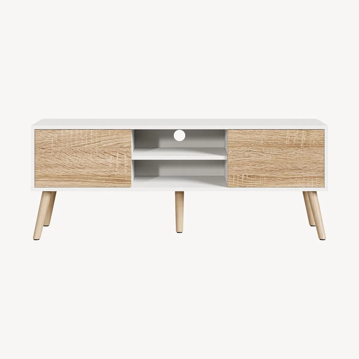[en.casa] Mobile Porta TV a 2 Ante e Ripiani Aperti Supporto Televisore con Scomparti Chiusi Tavolo Basso Contenitore per Soggiorno Studio Corridoio 120x30x47 cm - Bianco/Effetto Rovere