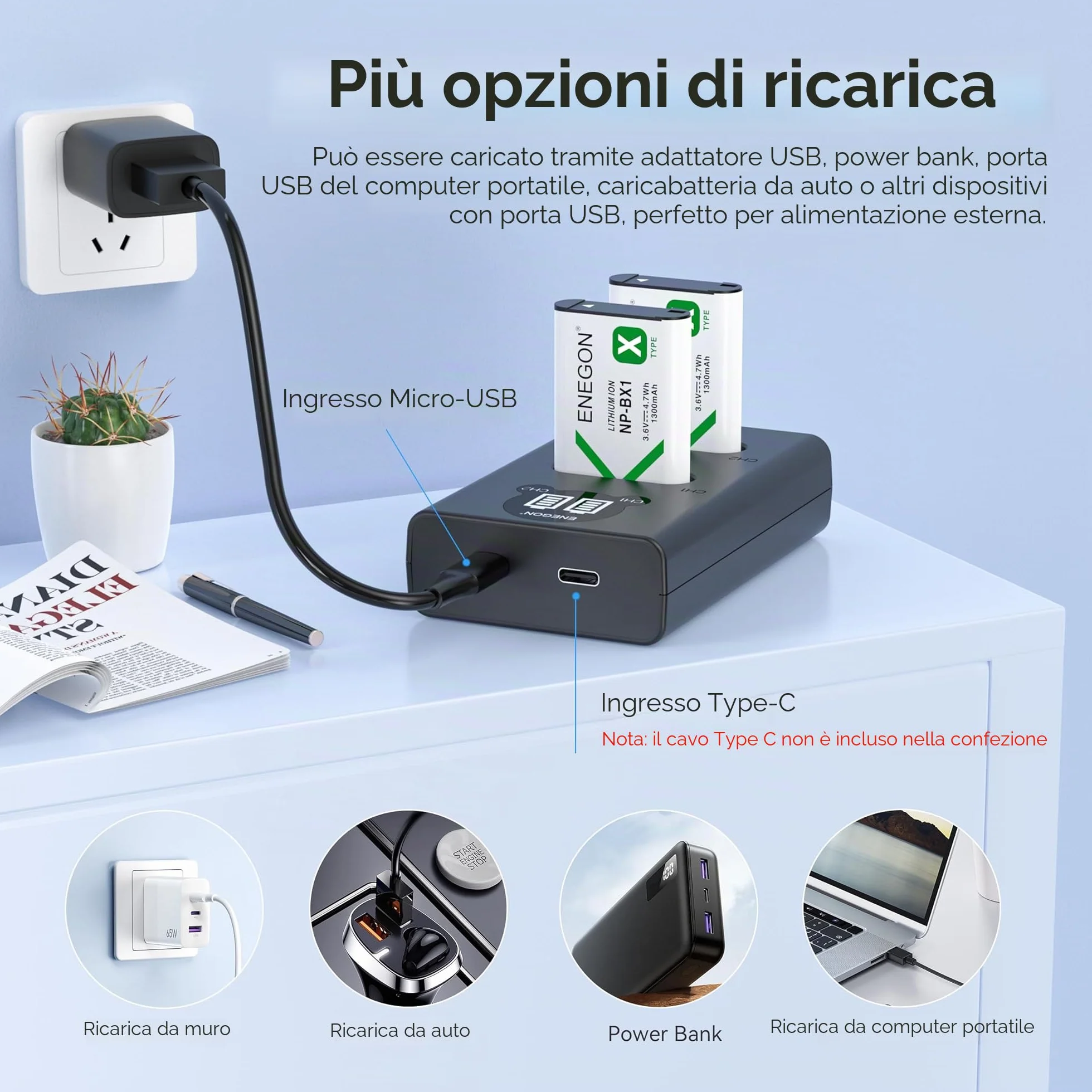 ENEGON NP-BX1 Kit Batteria (1300mAh Pacco da 2) e Caricatore LCD Compatibile con Sony NP-BX1, Sony ZV-1, Cyber-Shot DSC-RX100, DSC-RX100 II/III/M4/M5/M6/M7/Ⅳ/Ⅴ/Ⅵ/Ⅶ/VA, DSC-RX100M II, HDR-CX405