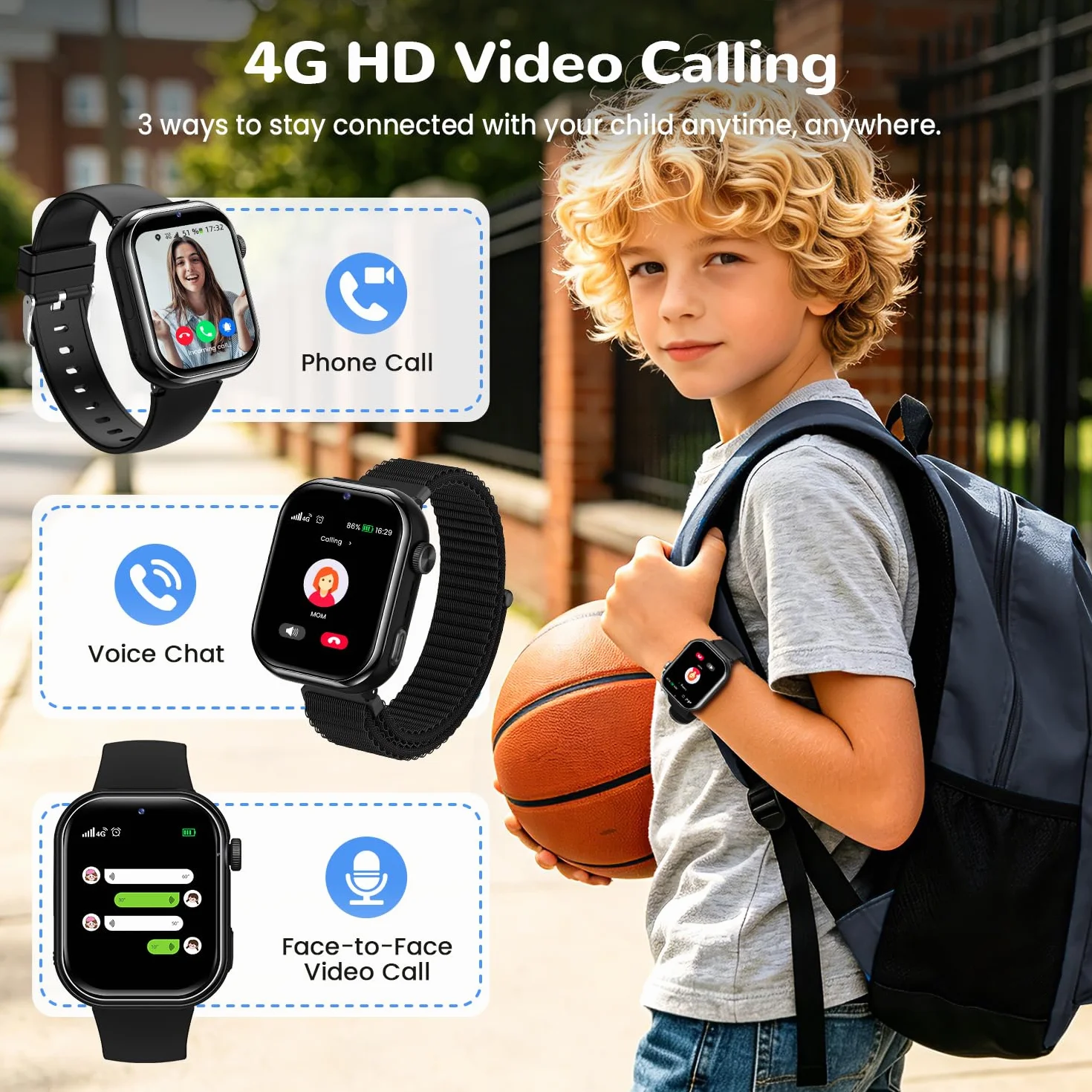 4G Smartwatch Bambini, Orologio GPS Bambini con Chiamate Videochiamate, Chat Vocale, modalità Scuola, Doppia Fotocamera, Sveglia, Contapassi, IP68 Calcolatrice Smart Watch per Ragazzi e Ragazze, Nero