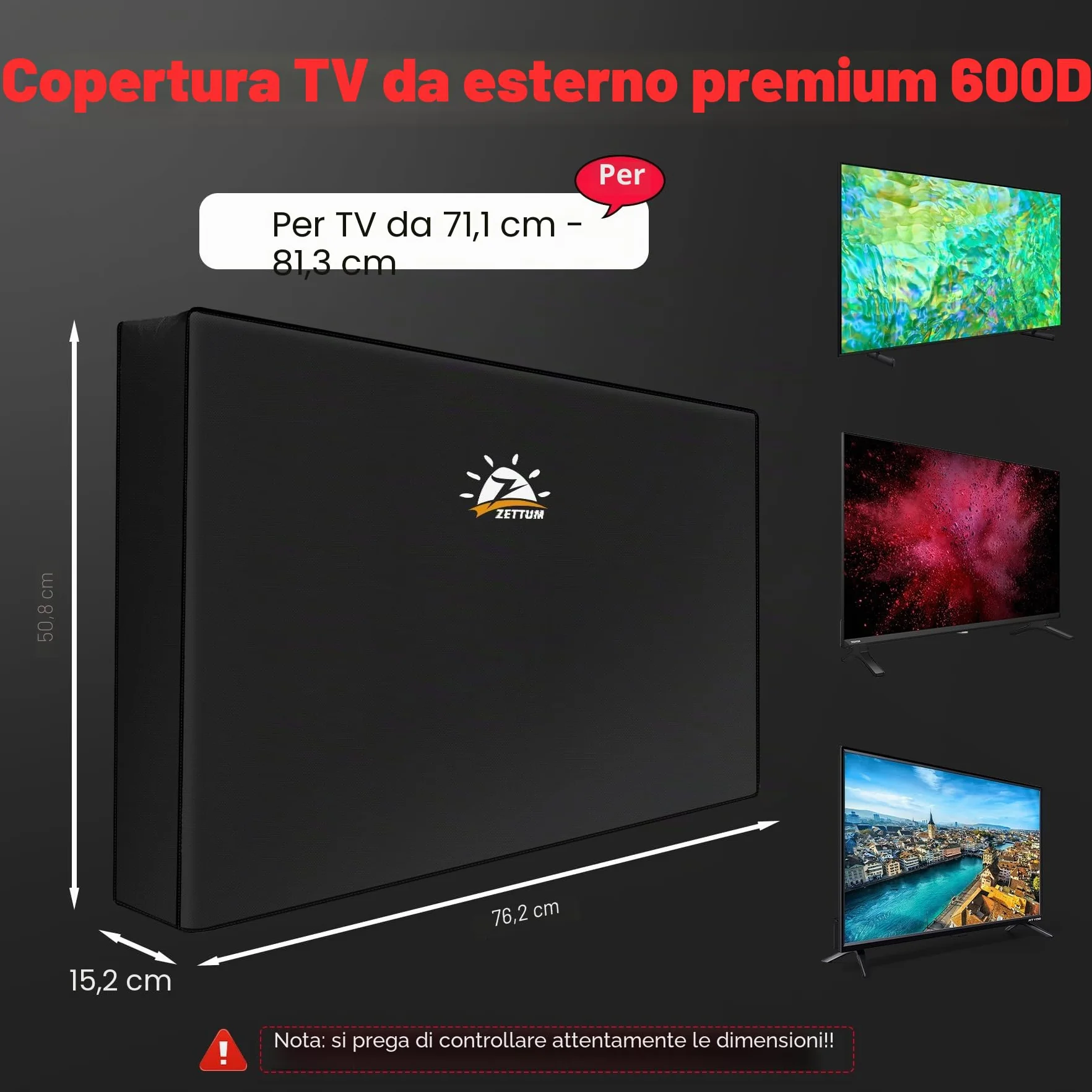 Zettum Cover TV 28-32 pollici Proteggi Schermo Rivestimento Esterno PU Oxford 600D Impermeabile Nero