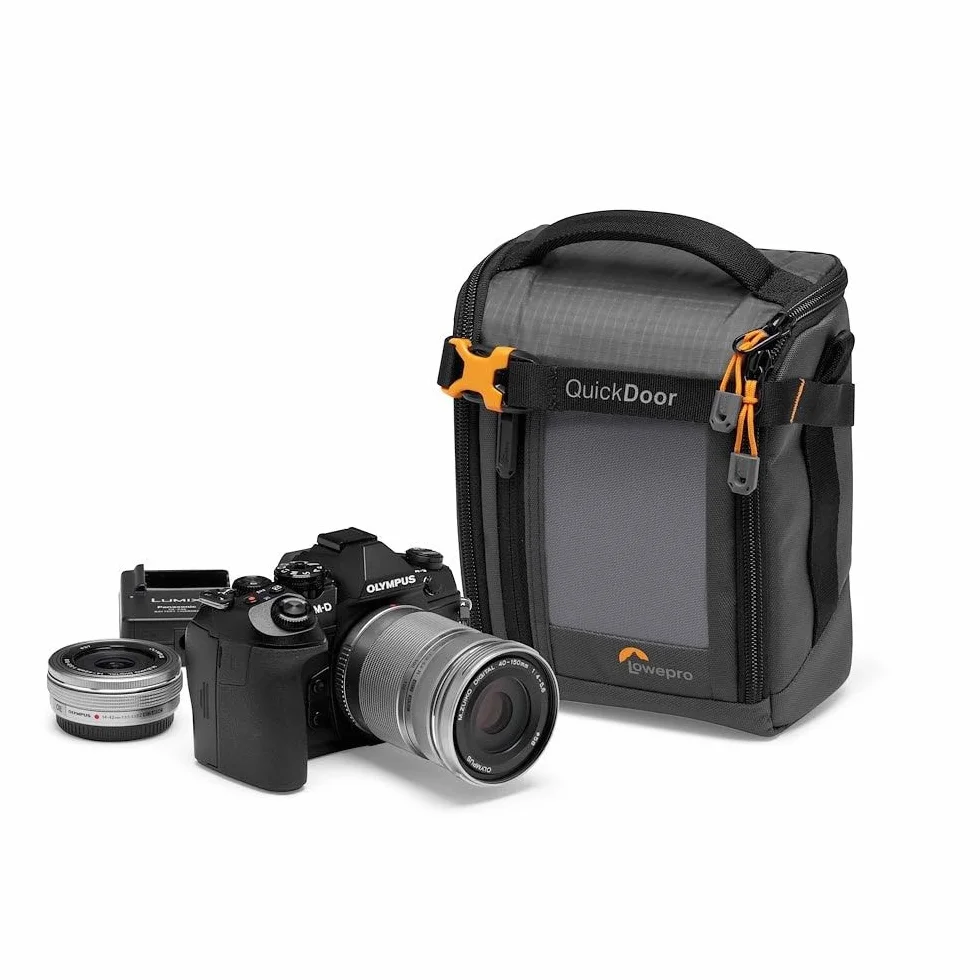 Lowepro GearUp Creator Box Medium II, Borsa per Fotocamera Mirrorless e DSLR, dotata di Accesso Rapido, Tessuti Riciclati, Divisorio Interno Arancione Imbottito, Grigio