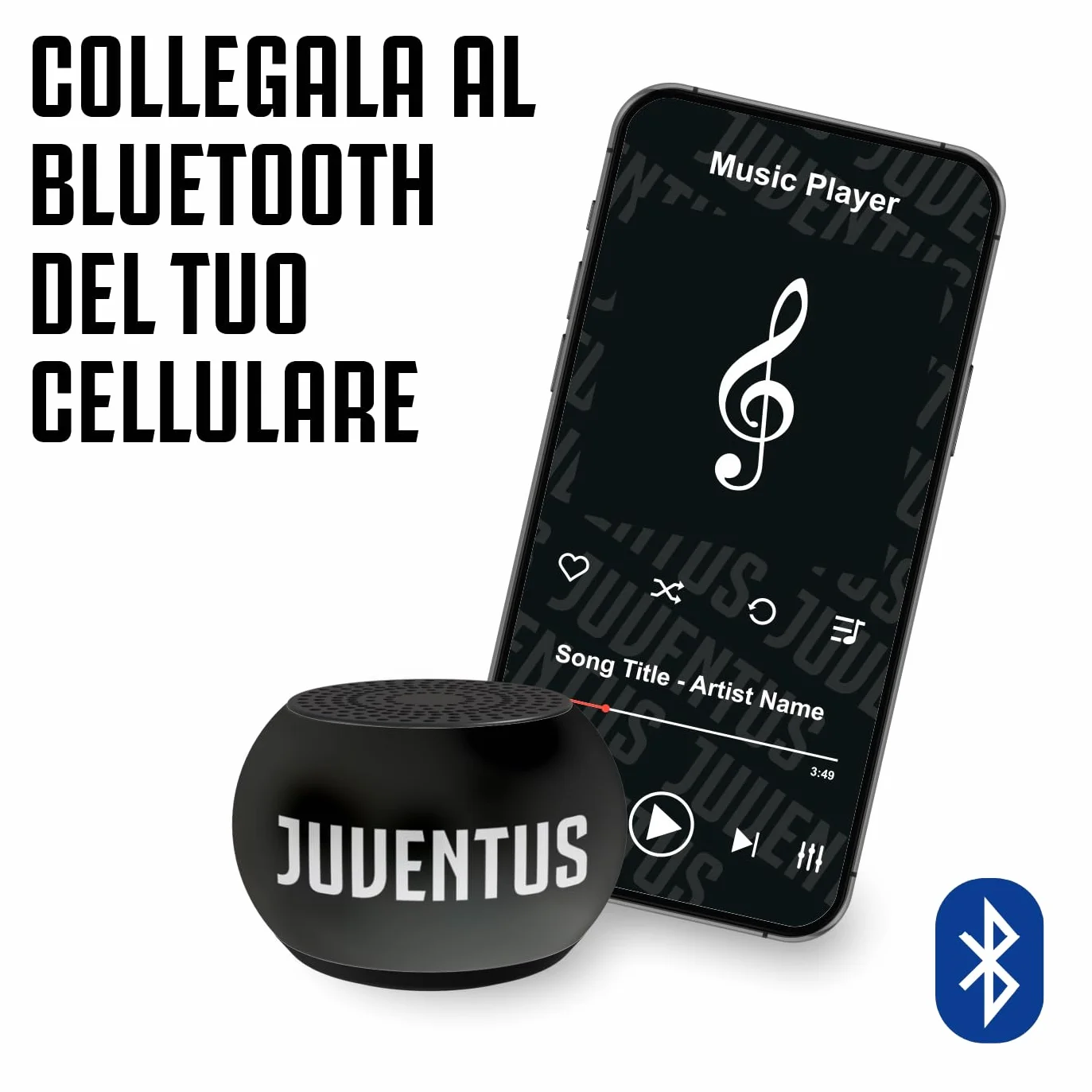 TECHMADE Juventus Football Cuffia microfono incluso |ON-EAR |con filo cavo aux | Bianco/Nero | con adattatore usb-c (+ SPEAKER)