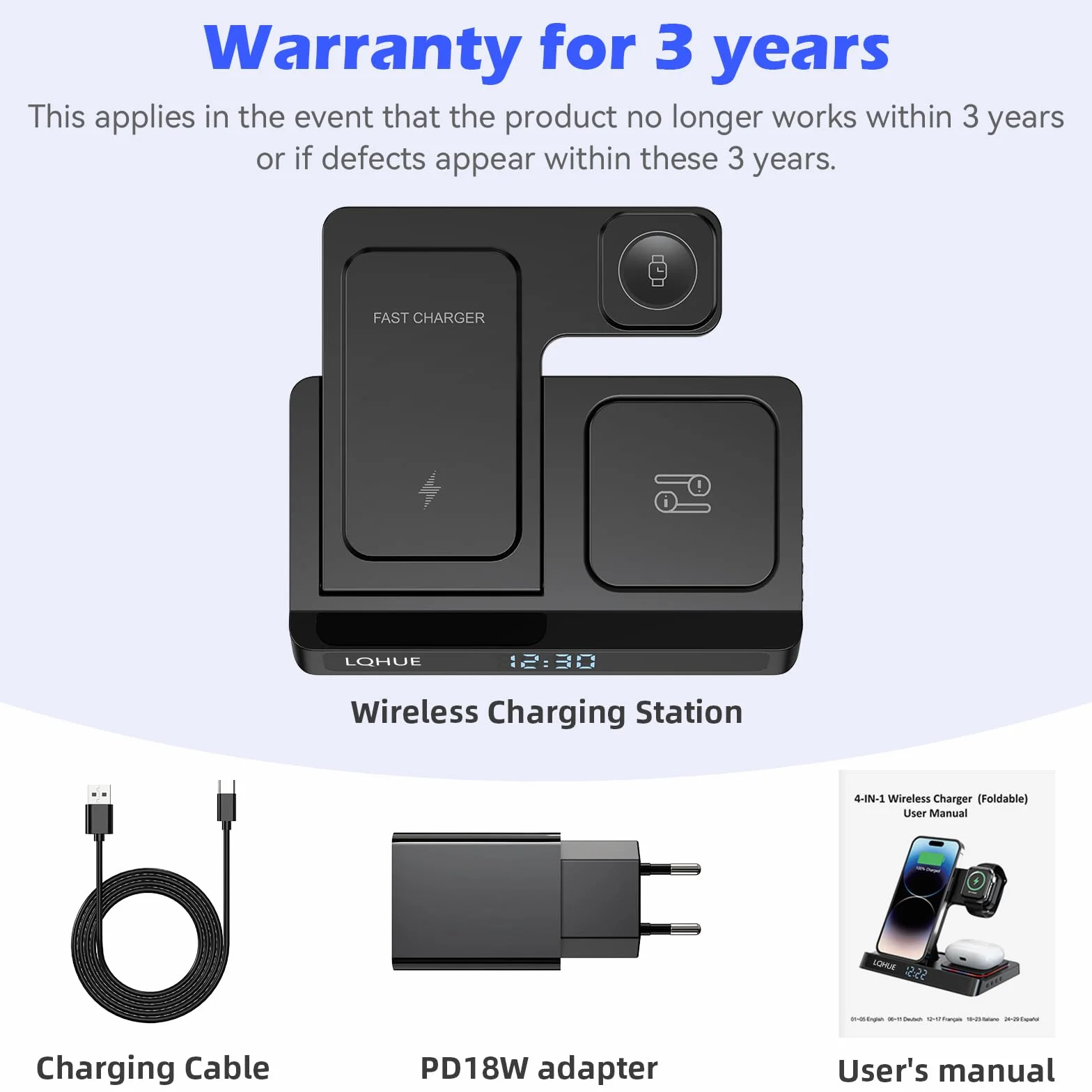 Caricatore wireless 4 in 1 Caricatore per iPhone 16 15 14 13 12 11 Pro SE X XS XR & Watch 9 8 7 6 SE 5 4 3 2,Ricarica Wireless Per i-Watch Ultra 9 8 7 6 SE 5 4 3 Wireless earphones 3/Pro 2
