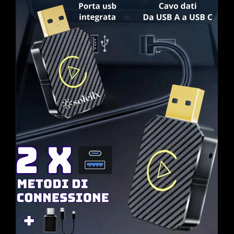 Adattatore Wireless CarPlay & Android Auto per Auto già Cablate - Trasforma il Sistema Multimediale in Wireless, Compatibile con iOS 10+ e Android 11+ USB C/A, Plug & Play, Mini, Nero