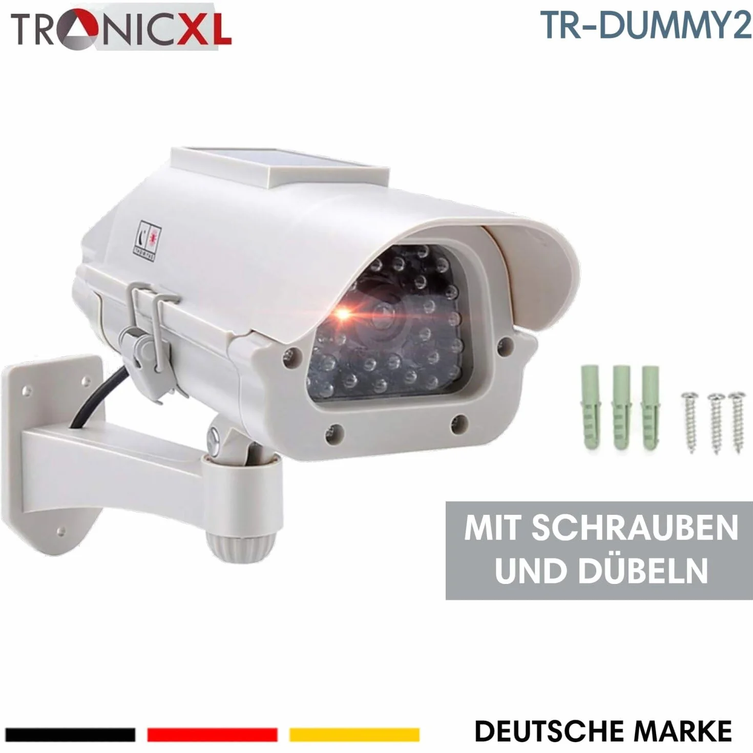 TronicXL Telecamera di sorveglianza solare di alta qualità, CCTV con LED lampeggiante, CCD professionale, per interni ed esterni