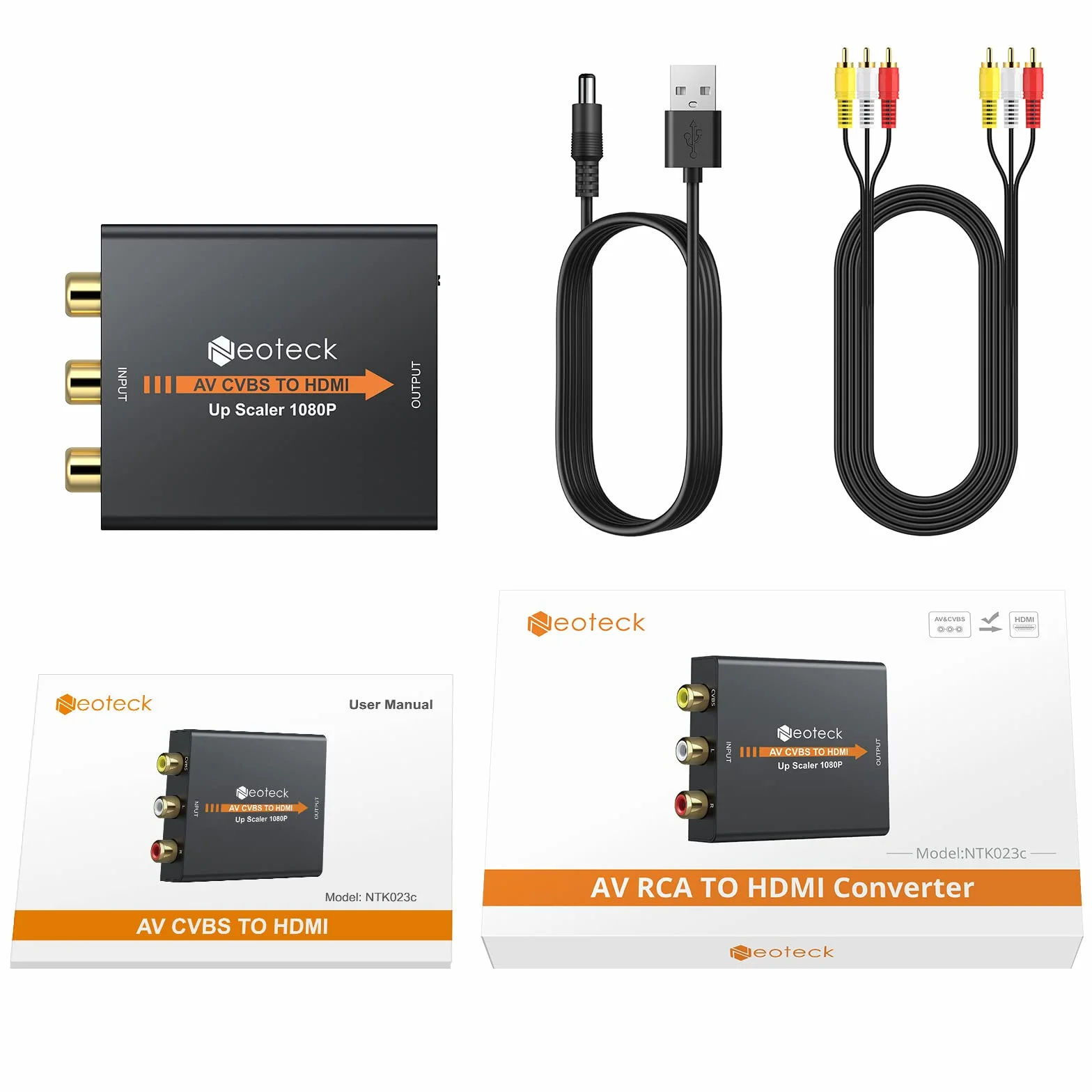 Neoteck Convertitore da CVBS a HDMI Tutto in Metallo con 1m Cavo RCA Adattatore 1080P 3RCA AV CVBS Composito a HDMI per TV PS3 STB VHS VCR Blu-Ray DVD Lettori Proiettori - Versione Aggiornata