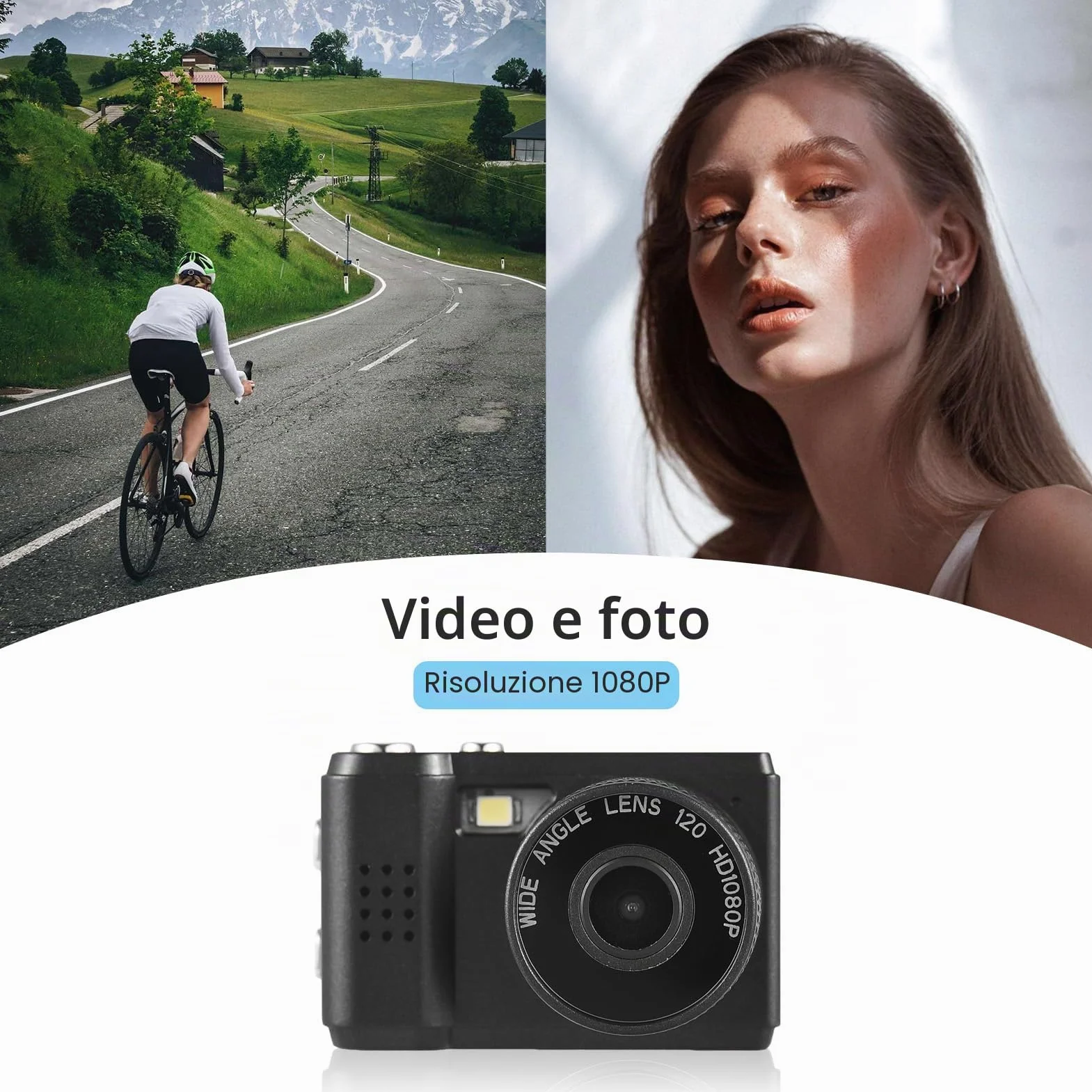 Andoer Mini Fotocamera Digitale, 1080P, Compatta, Con Schermo LCD, Rosa/Nero, Per Bambini, Adolescenti, Anziani, Principianti