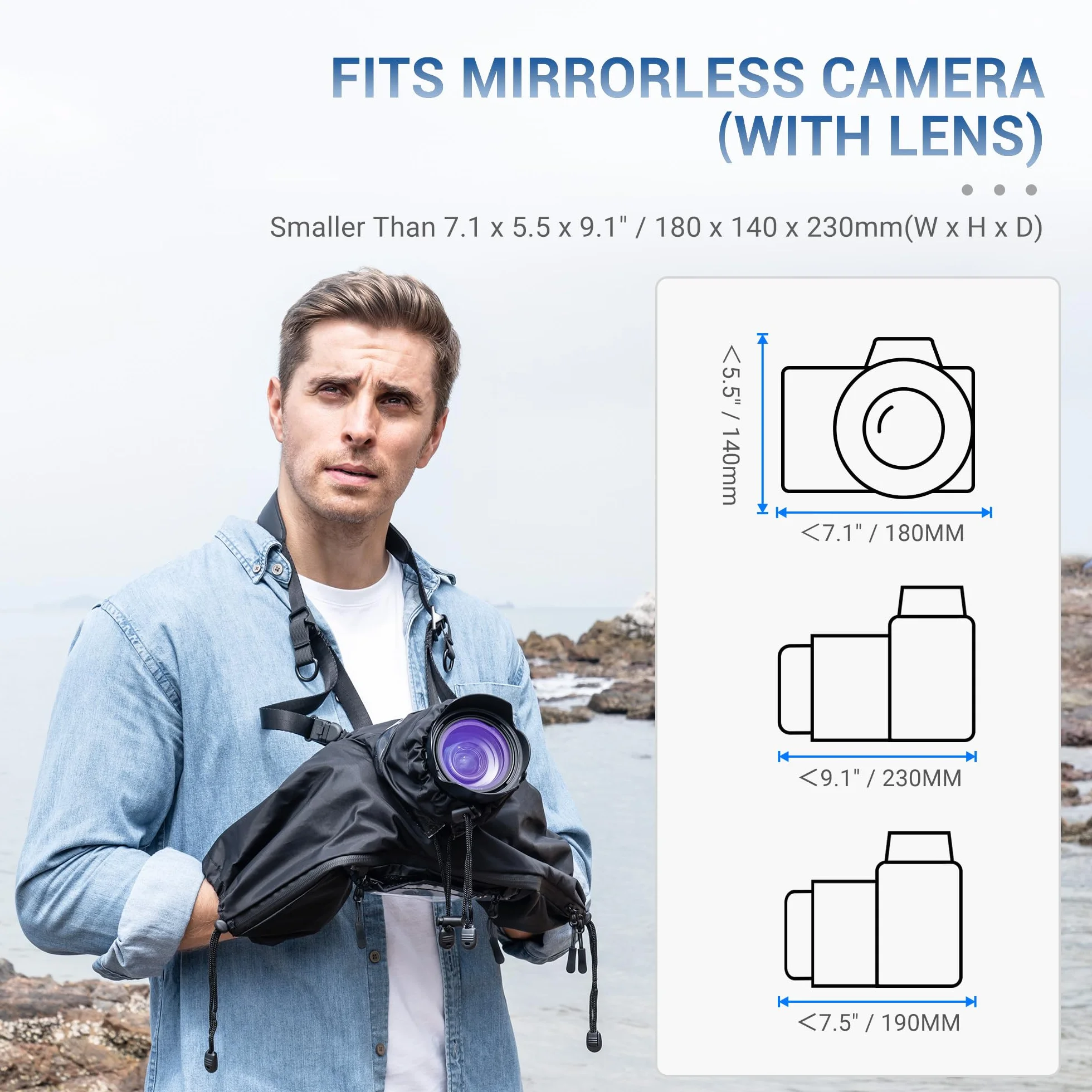JJC Copertura antipioggia in nylon per fotocamere e obiettivi Canon, Sony, Nikon, lunghezza ≤ 230 mm, montaggio con cinghia e treppiede, finestra di visualizzazione con cerniera, maniche antiscivolo