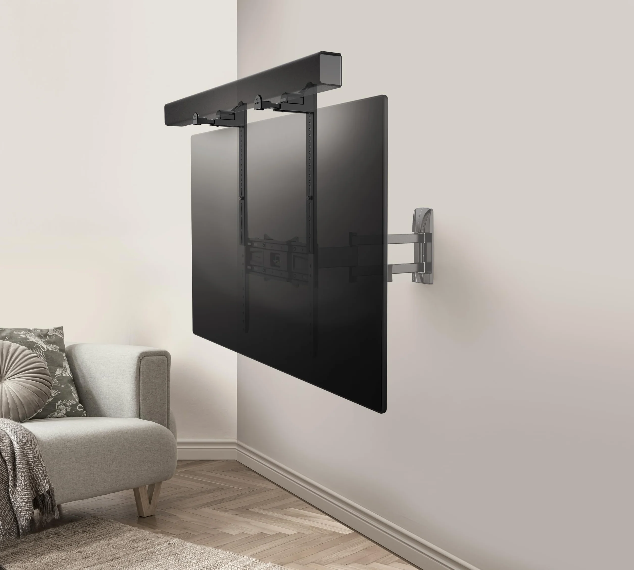 Meliconi Supporto Soundbar TV Universale, per Staffa a Parete, Altezza Regolabile, 10 Kg, Made in Italy, Passacavo, Protezione Antivibrazione, Nero