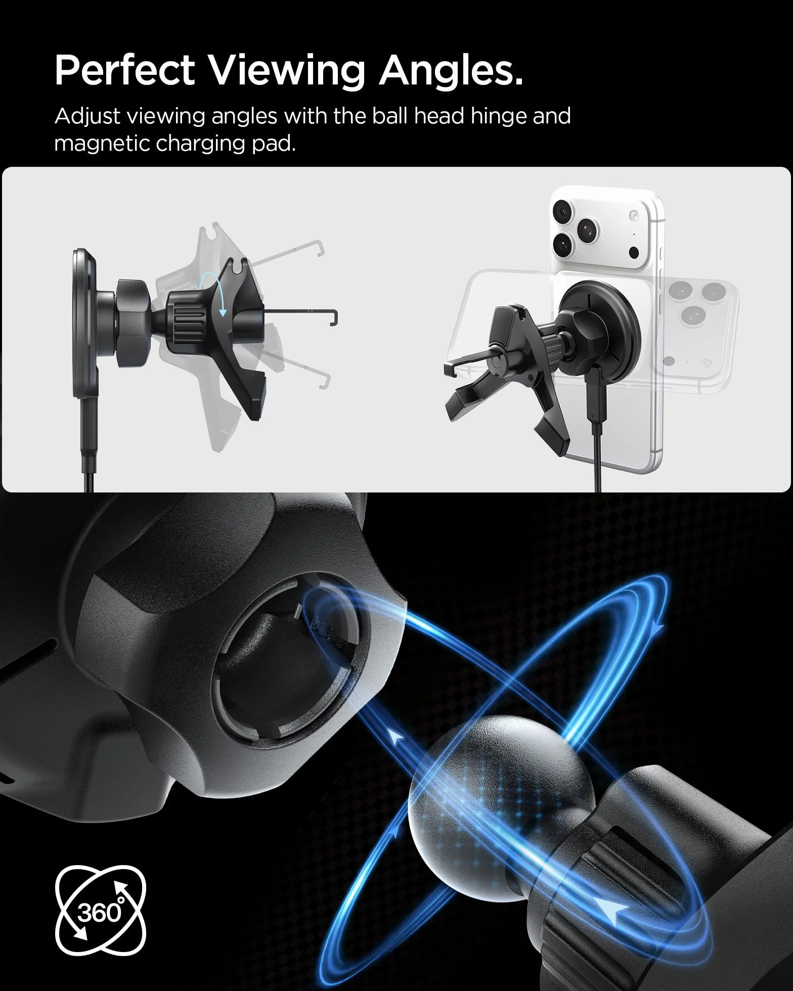 Spigen Essential MagFit Qi2 15W Ricarica Wirelss Auto per Cellulare [Cavo Incluso] Supporto Telefono Magnetico Compatibile con iPhone 17/17e/16/15/14 Pro Max e Cover MagSafe/Pixelsnap - Presa d’Aria