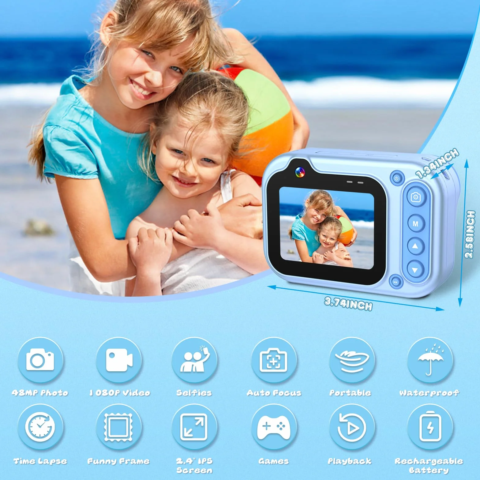 Macchina Fotografica Subacquea 10FT 1080P Full HD 26MP Fotocamera Subacquea Digitale, 10X Zoom Digitale, Telecamera Subacquea Per Selfie Subacquei, Nuoto, Spiaggia, Parco Acquatico - Blu