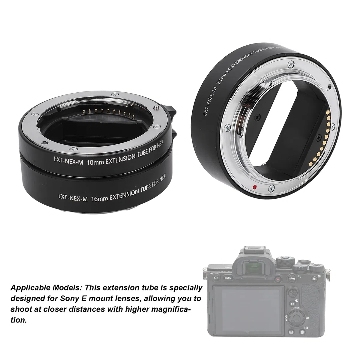 Anello Adattatore per Tubo di Estensione Macro con Messa a Fuoco Automatica Set di Tubi di Prolunga Macro Anello Adattatore per Montaggio Obiettivo 10mm+16mm+21mm per Obiettivi Sony E Mount