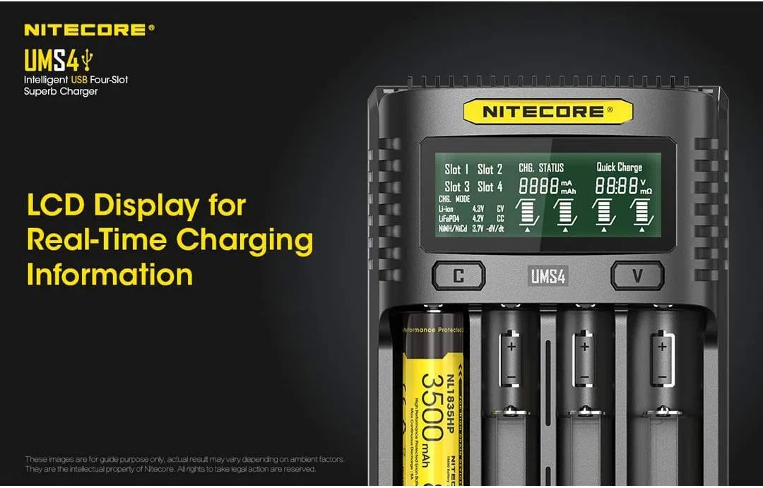 Nitecore Caricatore Universale UMS4 3000mA USB Unisex-Adulto, Nero, L: 159 x l: 107 x H:41