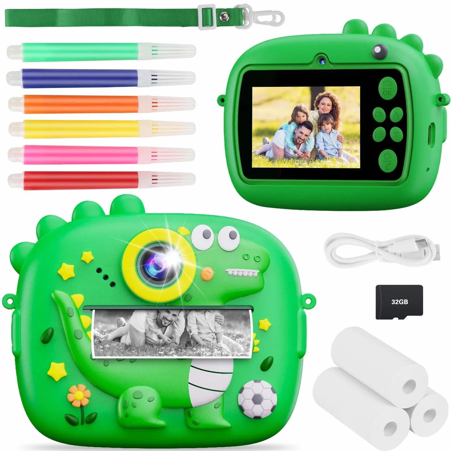 Macchina Fotografica Bambini,2,4 Pollici Macchina Fotografica Istantanea,Macchina Fotografica Bambini Istantanea,con 32GB TF Scheda e Carta Fotografica,per Bambini dai 3 ai 12 Anni Regalo di Natale