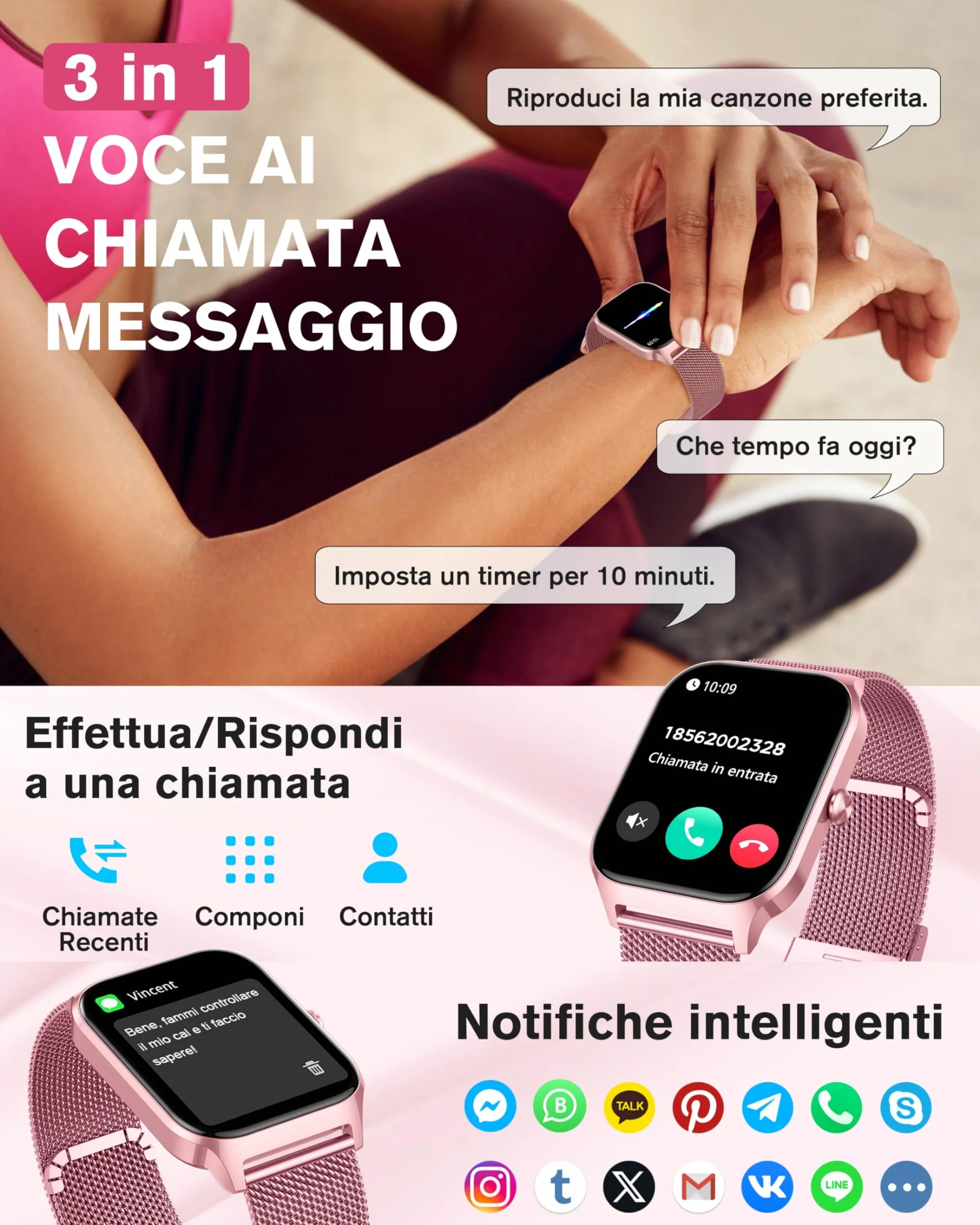 KALINCO Smartwatch Uomo Donna, 1.85” IA Orologio Pressione Sanguigna, Chiamata Bluetooth, SpO2, Frequenza cardiaca, Stress, Sonno, Orologio Mondiale, 100+ Sports Watch per Apple Xiaomi Samsung Phone