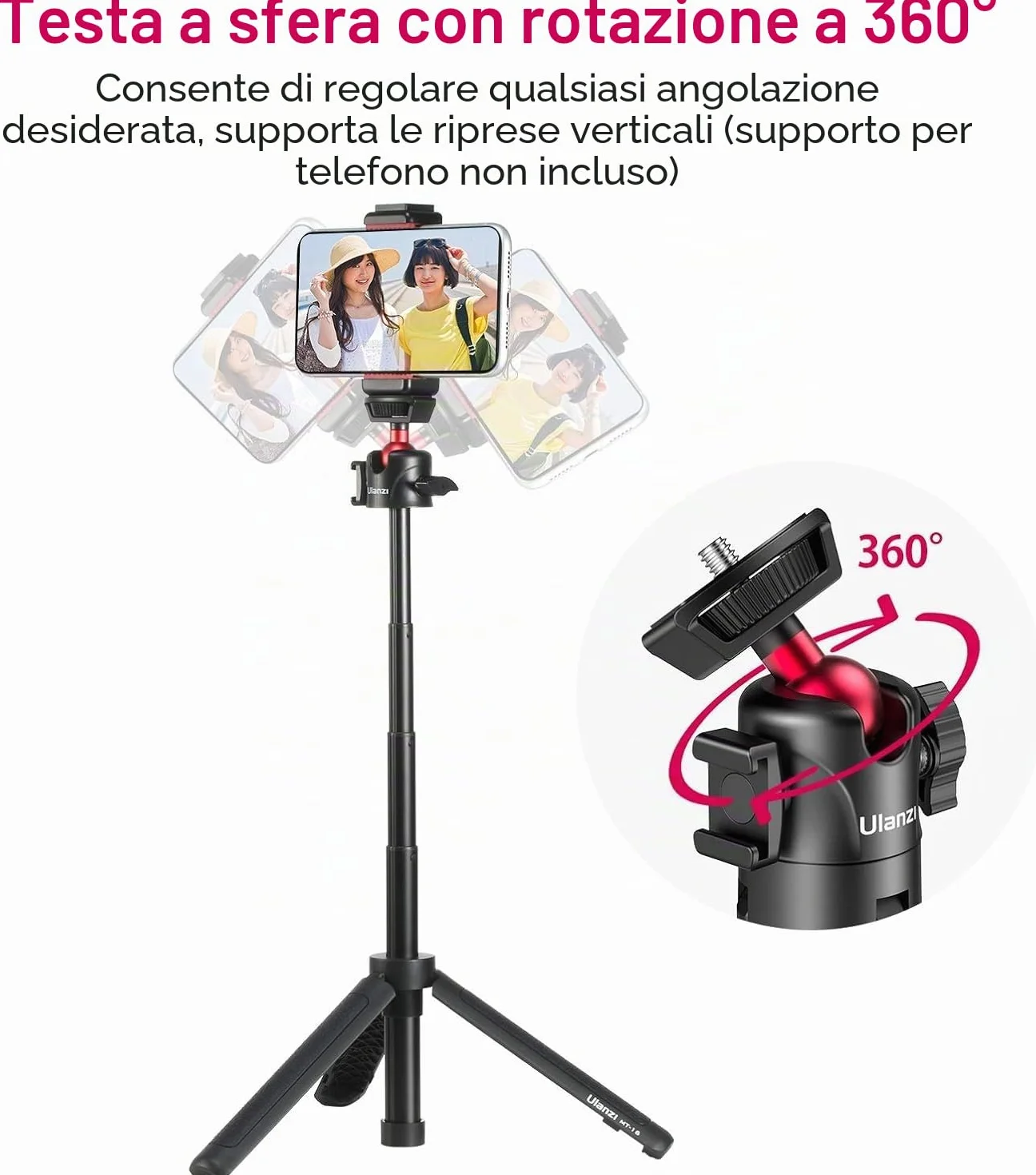 ULANZI MT-16 Vlogging Treppiede con testa a sfera a 360° 1/4 vite Cold Shoe Mount, Mini Tripod estensibile da 22 cm a 44 cm, piccola fotocamera Tripod per DLSR Canon Nikon Sony fotocamera Smartphone