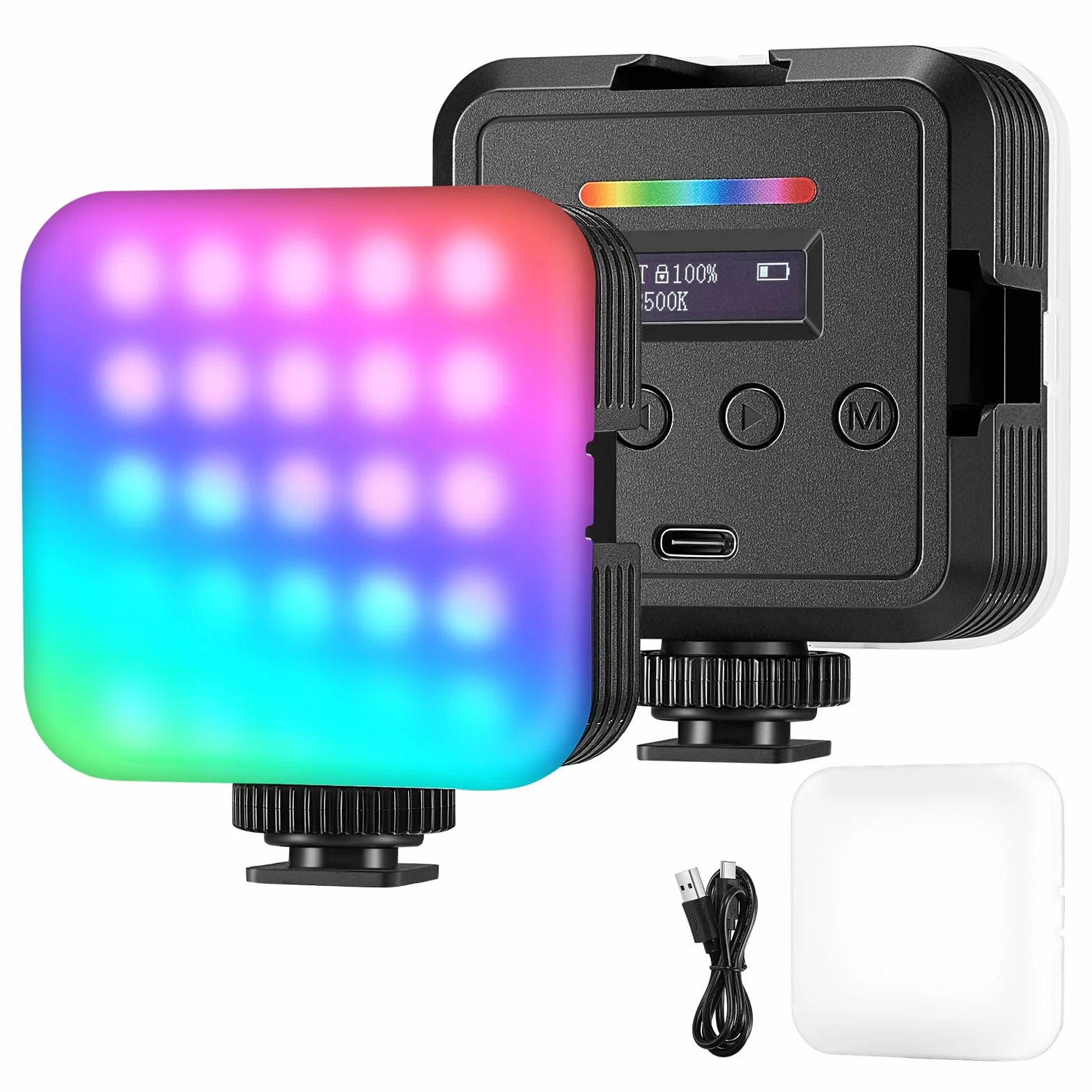 NEEWER Luce Fotocamera RGB Magnetica, Piccolo Pannello Video LED RGB61 a Colori 360° con 3 Cold Shoe, CRI 97+, 20 Modalità Scena, 2500K-8500K, 2000mAh, Illuminazione Selfie Portatile per Foto Video