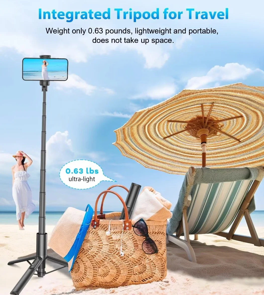 Gahenwo 153cm Treppiede Smartphone Bastone Selfie,Cavalletto per smartphone con Telecomando Wireless e Supporto per Telefono Rotante a 360 gradi, compatibile con smartphone da 4''-7'' pollici