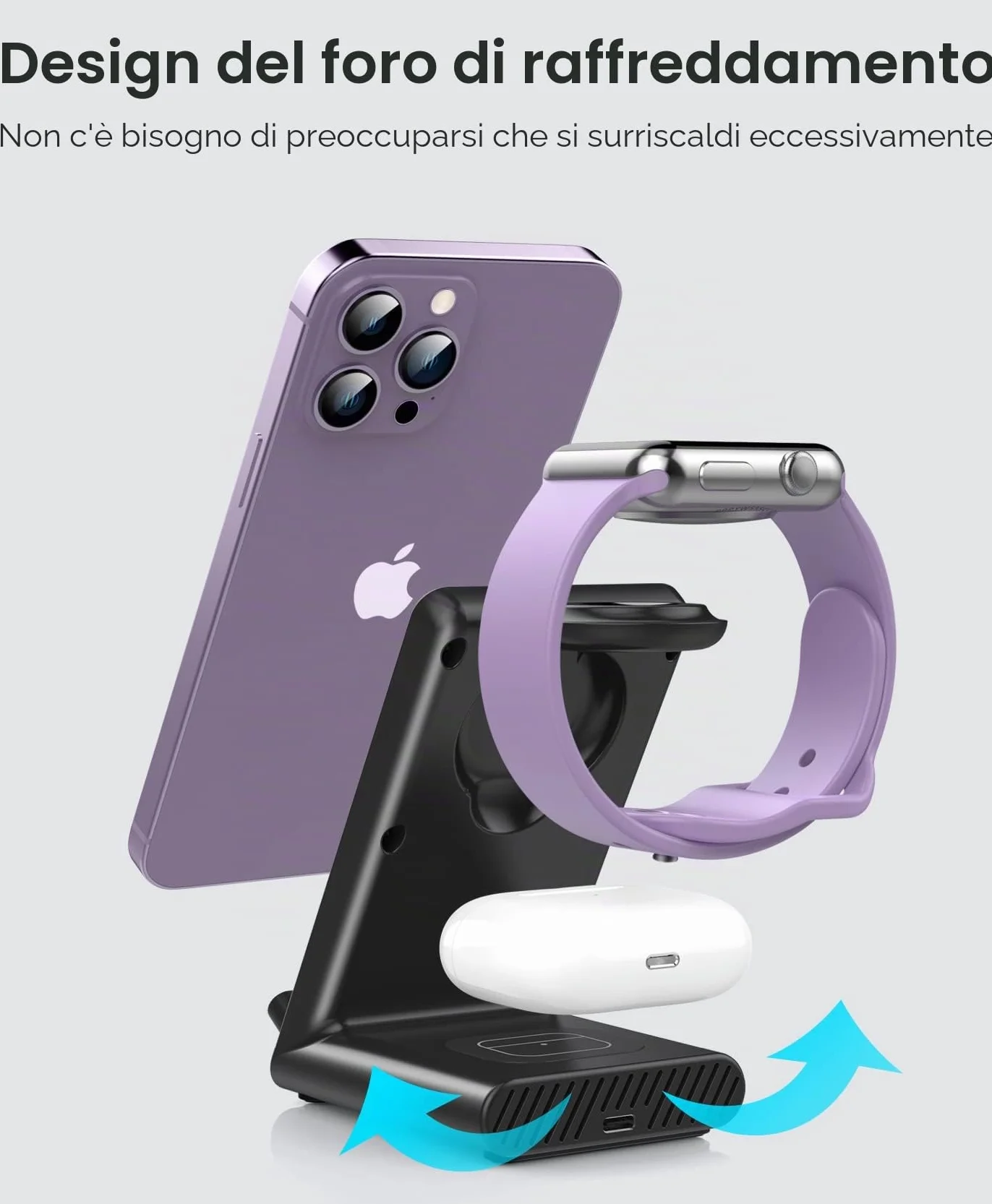 Caricatore wireless 3 in 1, Supporto di Ricarica per iPhone 17 16 Pro Max/17 Air/16e/15 14 13 12 11 Serie/XS/8, Stazione di Ricarica Wireless per Apple Watch Ultra 11 10 9 8 7 6 SE 5 4, Air Pods Pro 3