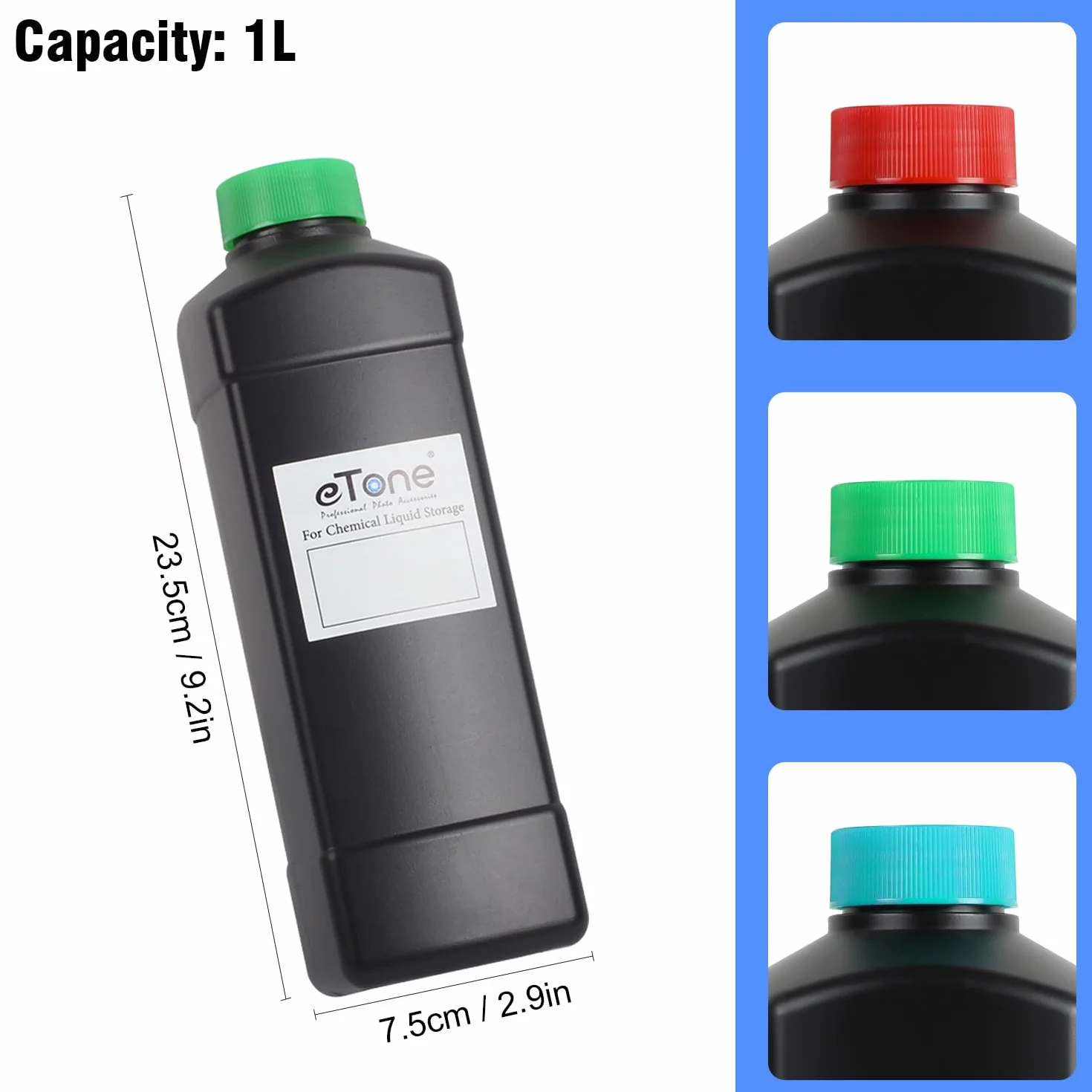 3 Lattine da 1 L (1000 ML) per immagazzinaggio di chimica fotografica della camera nera (3 x taniche da 1 L)