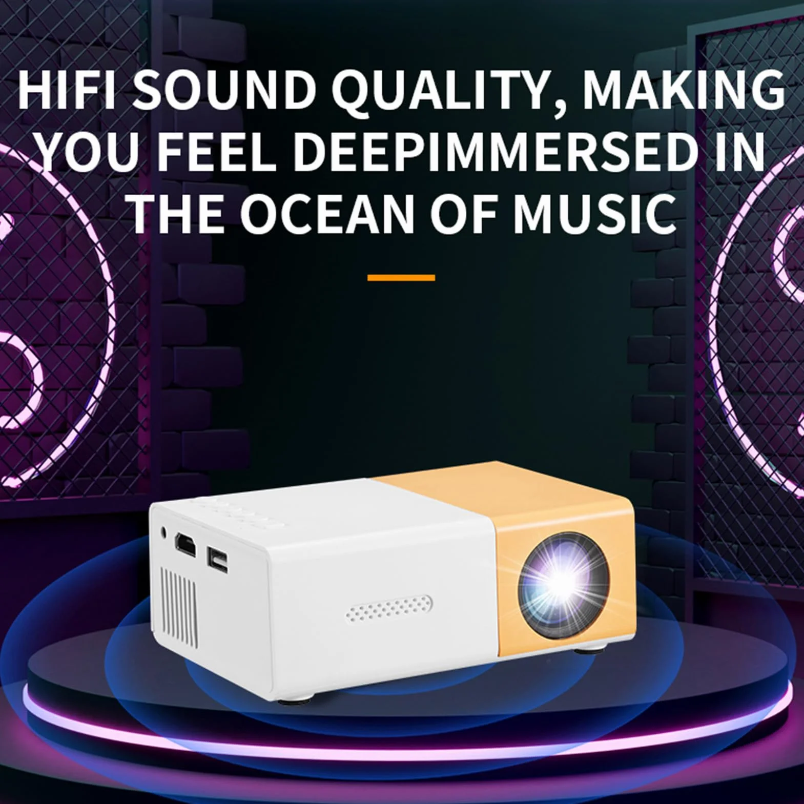 PUSOKEI Mini Proiettore, Proiettore Video Full HD 1080p con luminosità 100SI 6000LM, Correzione Automatica, Messa a Fuoco Manuale, Compatibile con IOS/telefono Android/HDMI/USB/TV