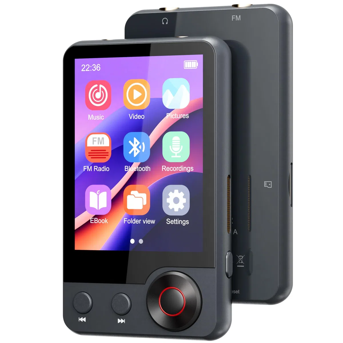 128GB Lettore MP3 con Bluetooth 5.3, Oilsky Lettore Musicale Portatile Touchscreen 2,4" con Altoparlante, MP3 con Radio FM, Registrazione Vocale, Auricolare (Grigio)