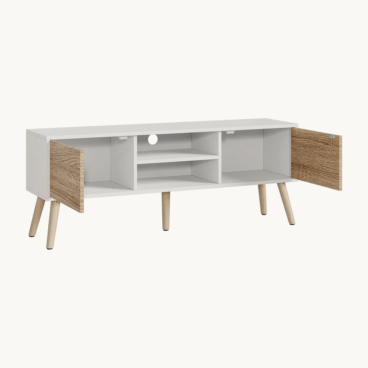 [en.casa] Mobile Porta TV a 2 Ante e Ripiani Aperti Supporto Televisore con Scomparti Chiusi Tavolo Basso Contenitore per Soggiorno Studio Corridoio 120x30x47 cm - Bianco/Effetto Rovere