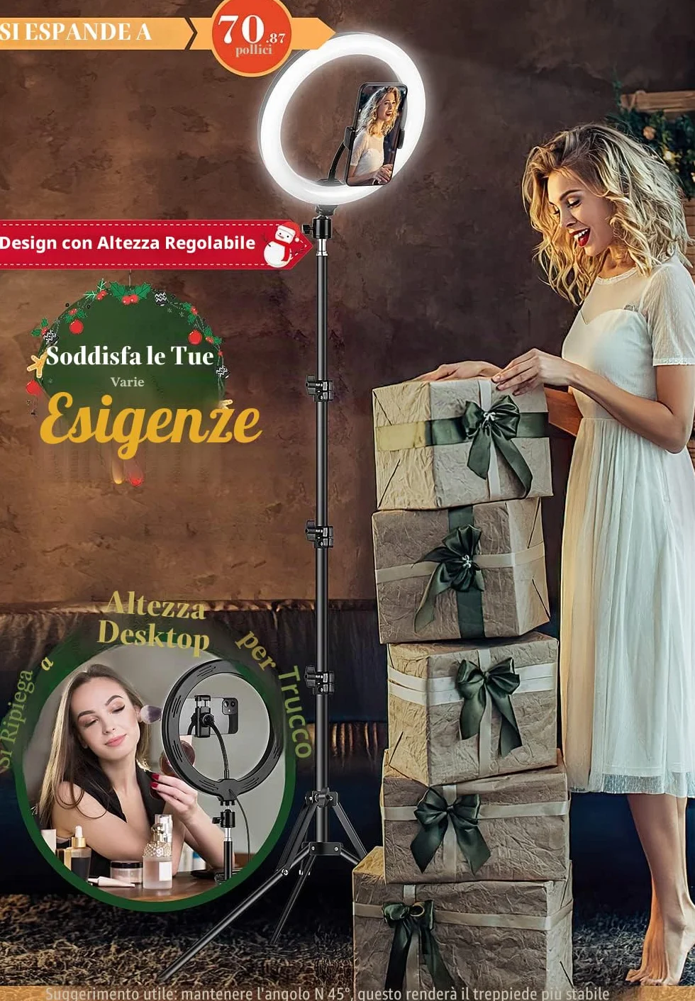 Ring Light 10" con Treppiede, Luce ad Anello LED dimmerabile con Telecomando Wireless per Fotografia, YouTube, Videoconferenze