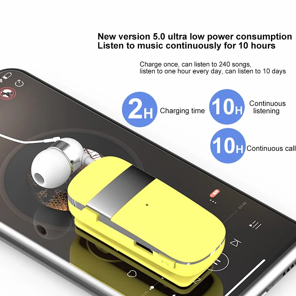 MoreChioce Cuffie Bluetooth 5.0, Auricolare Bluetooth Senza Fili Retrattile Cuffie Auricolari con Cancellazione del Rumore Cuffie Wireless Auricolari Cuffie Bluetooth nell'orecchio,10m,Grigio,k53