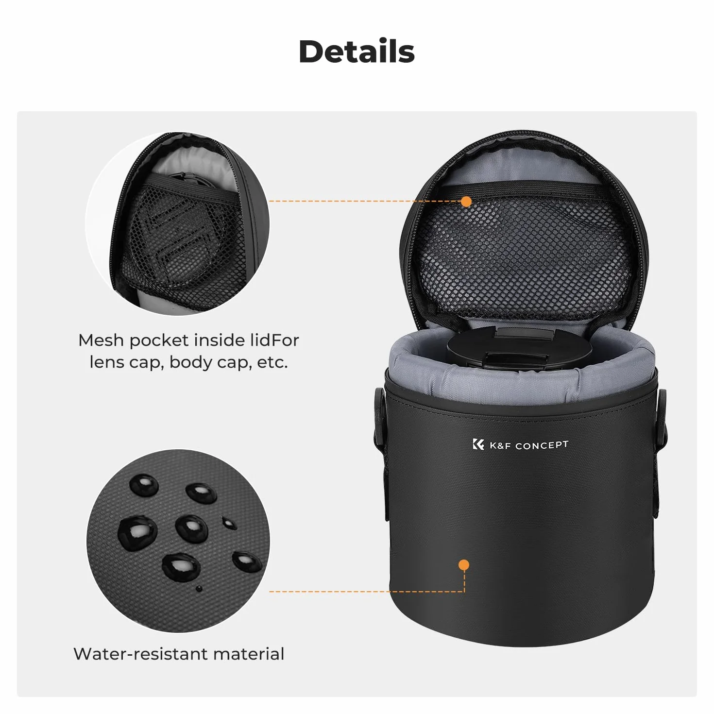 K&F CONCEPT Custodia per Obiettivo con Soffiatore d'Aria, Borsa Obiettivo Impermeabile e Antishock, Protezione per Lenti Fotocamera DSLR/SLR