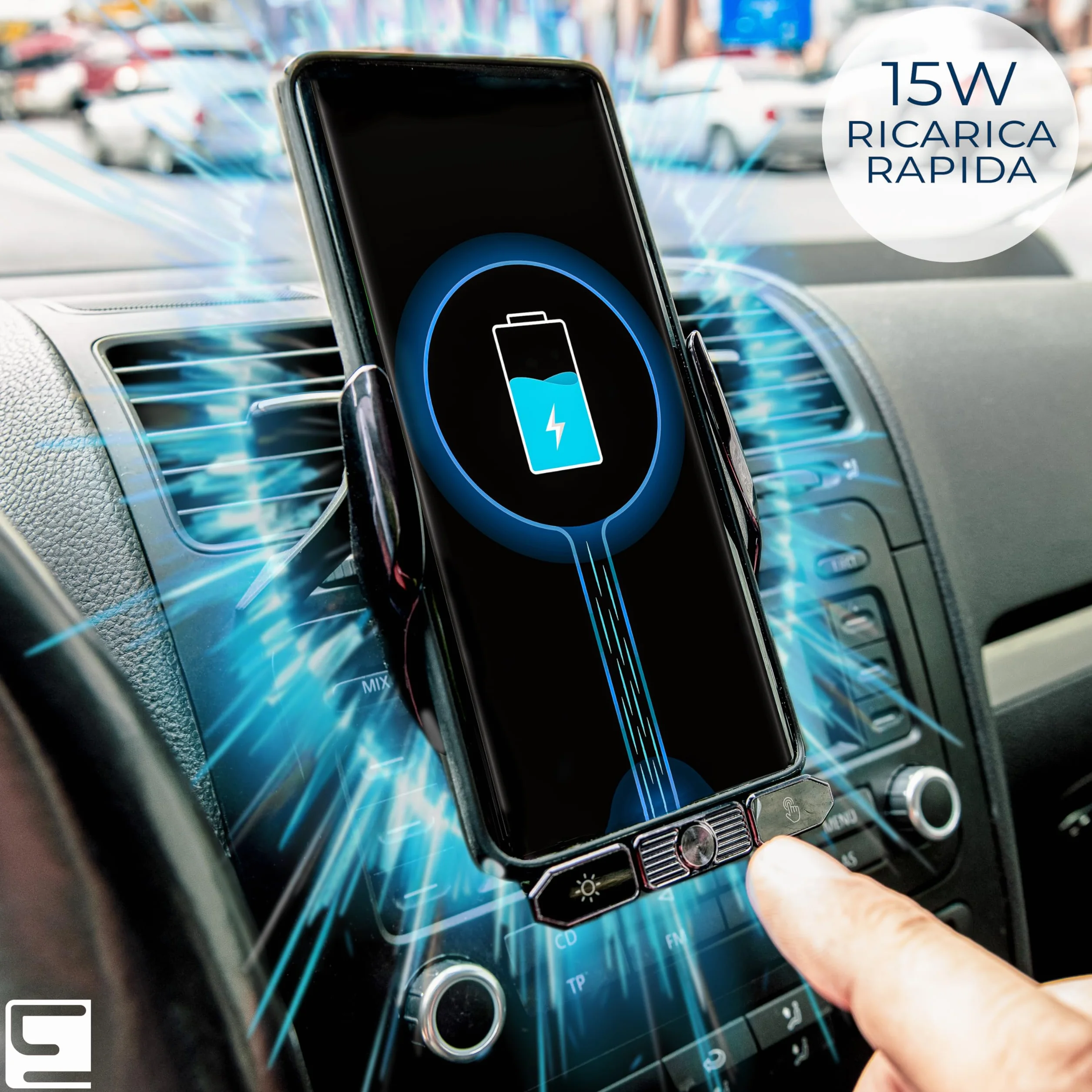 ALEMY DIGITAL Caricatore Wireless Auto, Porta Cellulare Auto, Supporto Telefono Per Auto Universale Con Ricarica e Auto Bloccaggio Con Rotazione Di 360°