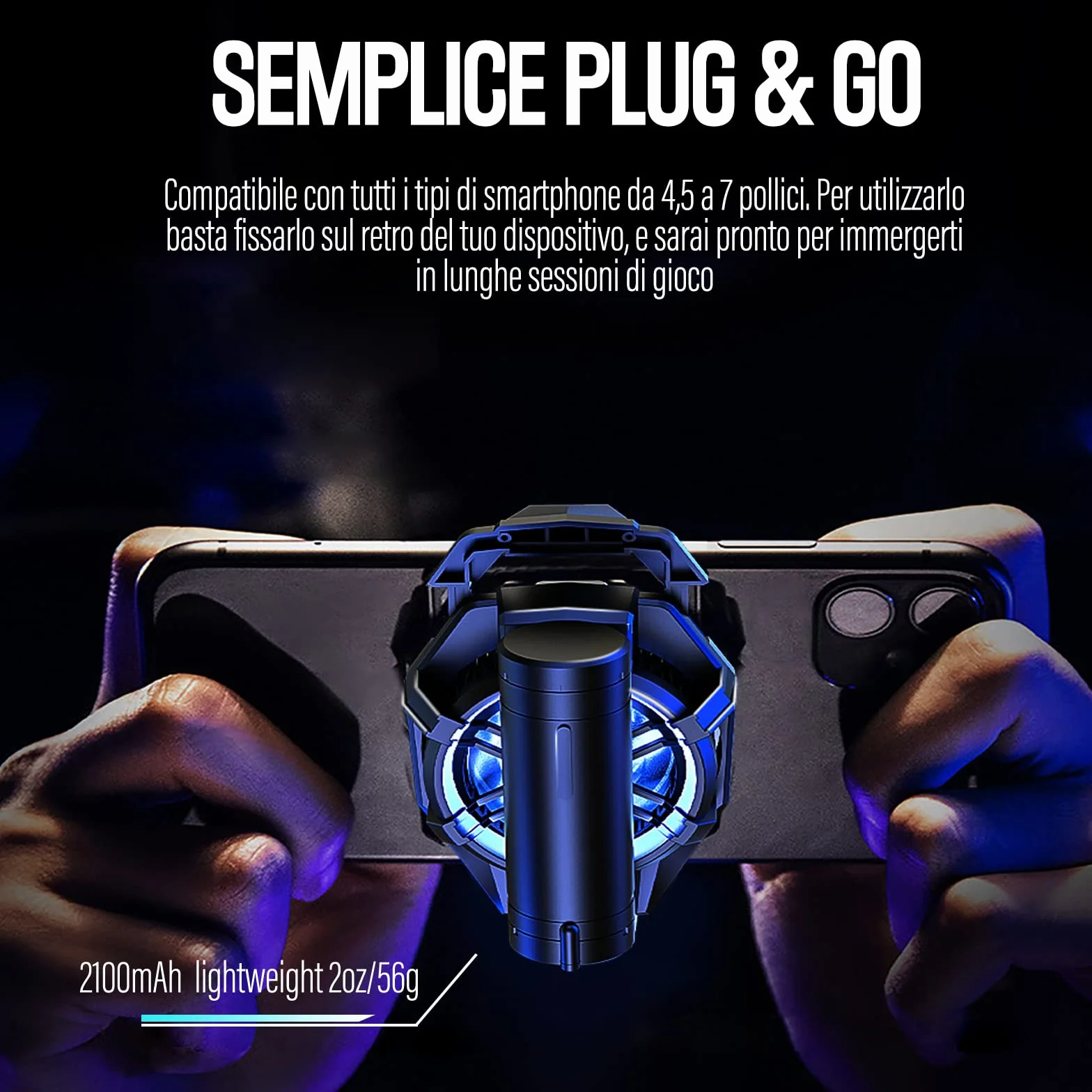 TRILINK Raffreddamento Telefono con Batteria Ricaricabile, Ventola per Gaming Adatto a Tutti i Tipi di iPhone, Smartphone Android, Radiatore per Cellulare con LED RGB