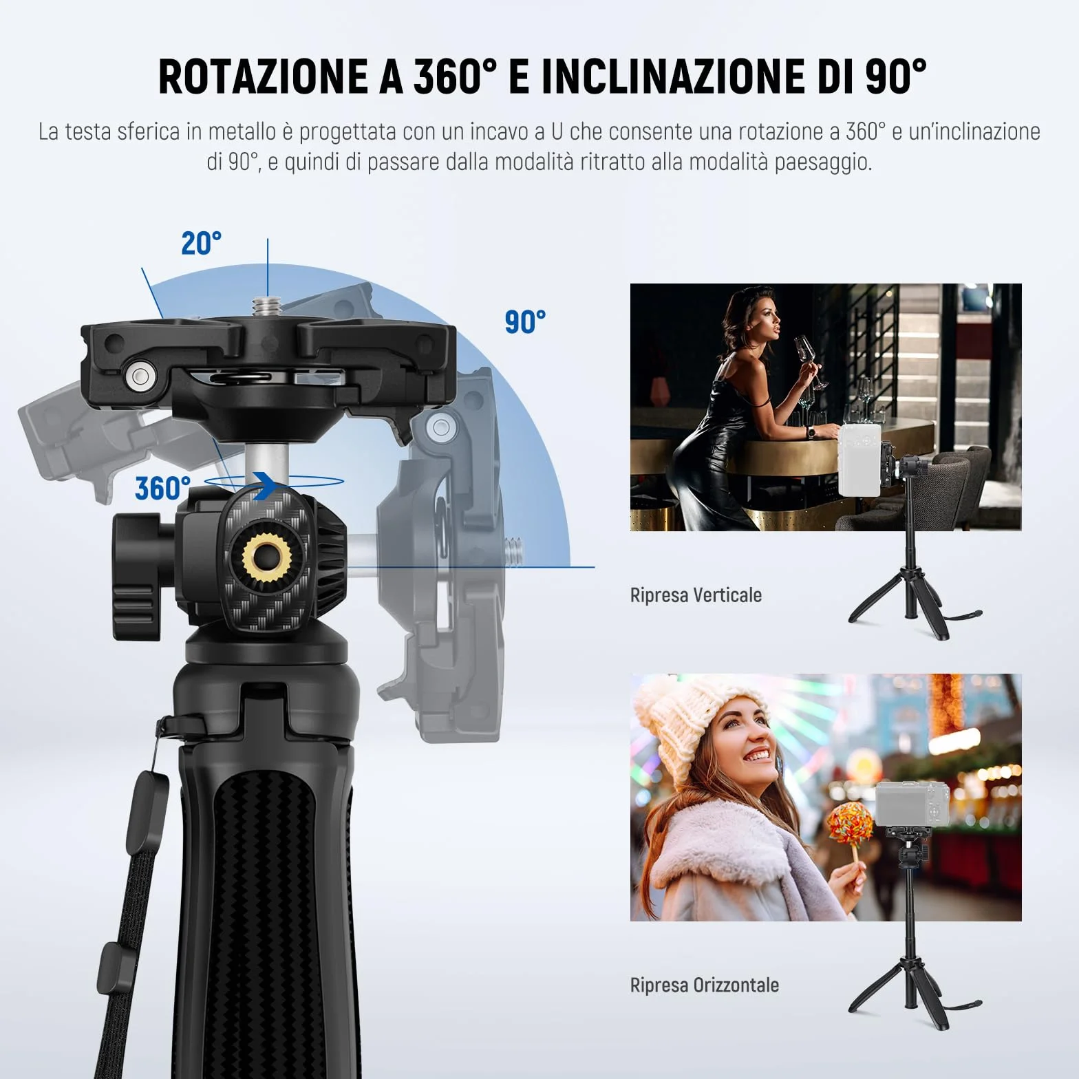 NEEWER TP38 Treppiede Fotocamera Smartphone Selfie Stick con Porta Cellulare Adattatore Action Cam Compatibile con iPhone GoPro, Mini Tripod Supporto Viaggio con Panno Pulizia per Vlog Riprese Video