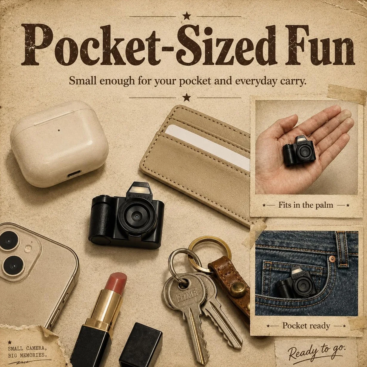 Mini Fotocamera Digitale - Maxmango 1,3'' 1080P Mini Macchina Fotografica Digitale, Macchina Fotografica Tascabile Portachiavi con 64 GB, per Viaggi, Vlogging e Intrattenimento, per Regali