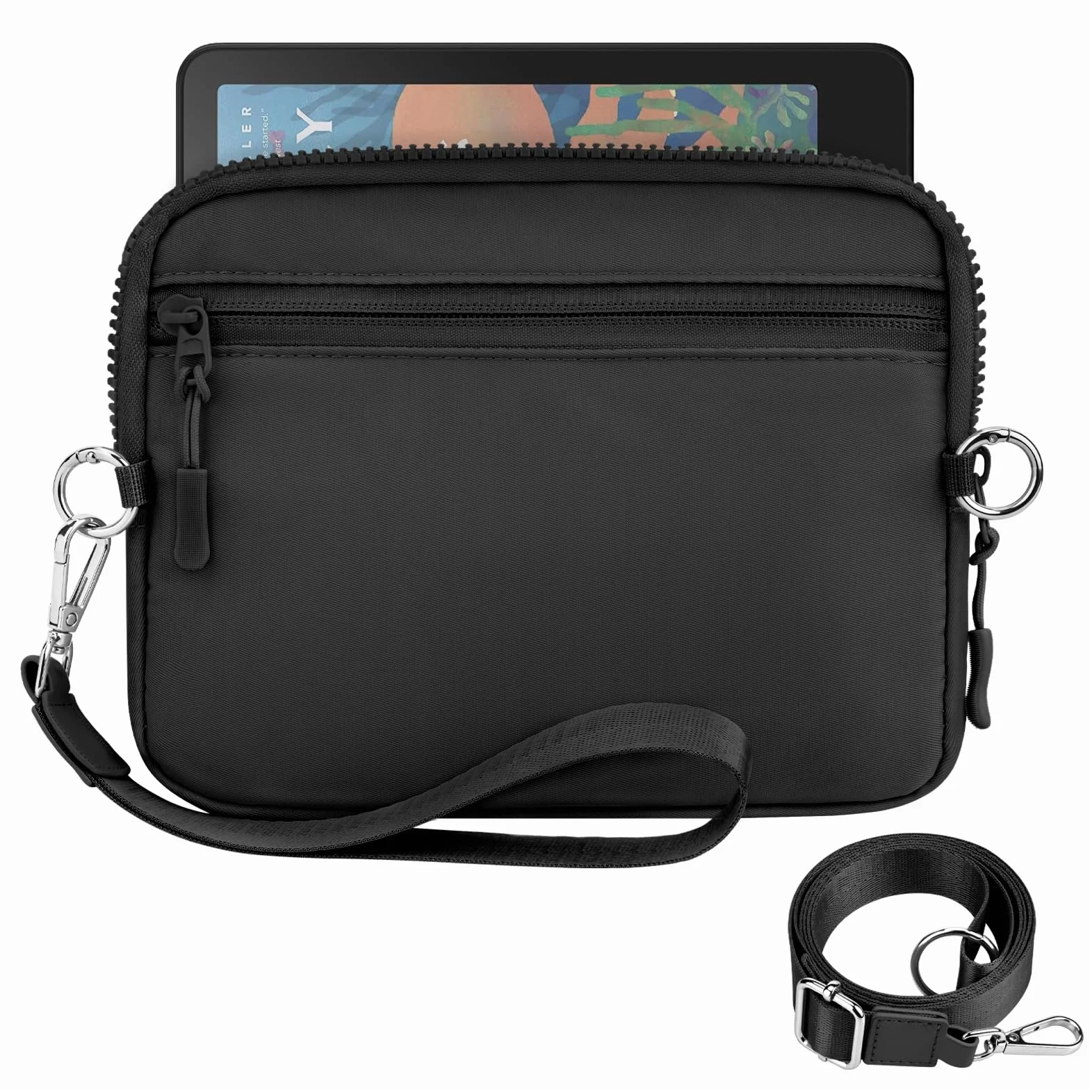 Dadanism Custodia Protettiva Imbottita con Tracolla e Cinturino da Polso per 7" Kindle Paperwhite/Colorsoft, 6" Kindle/Kobos/Nook, Slot per Schede con Blocco RFID, Nero