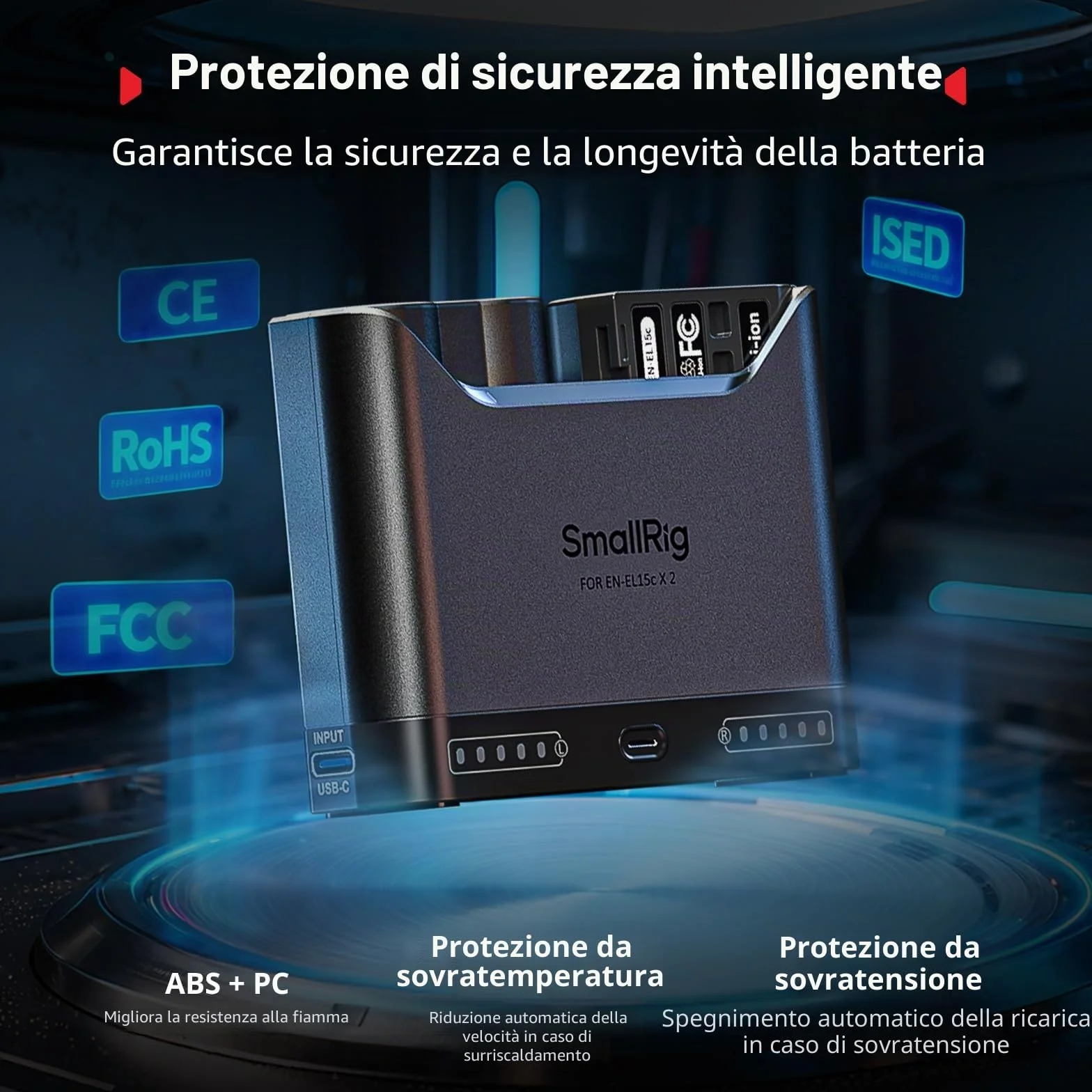 SMALLRIG Caricabatterie EN-EL15c per Nikon, caricabatteria doppio slot da 2 ore, porta USB-C da 22,5 W, per Nikon ZR, Z6III, Zf, Z8, Z7II, Z7, Z6II, Z6, D850, D810, D780, D750, D500, D7500, D7200-5491