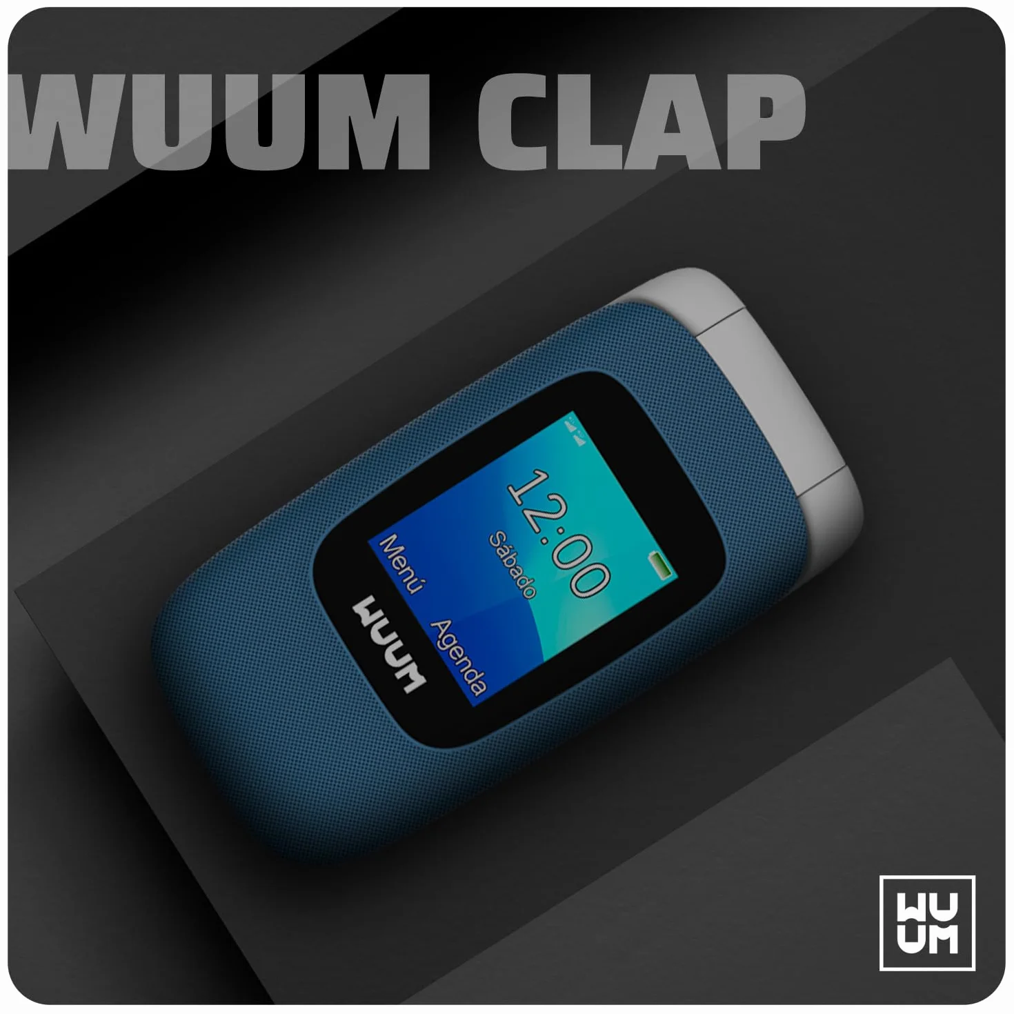 WUUM CLAP – Telefono Cellulare con sportello a doppio schermo | Tasti e numeri grandi | 2 Memorie dirette e Pulsante SOS | Bluetooth | Grande batteria 800mAh | USB-C | Blu