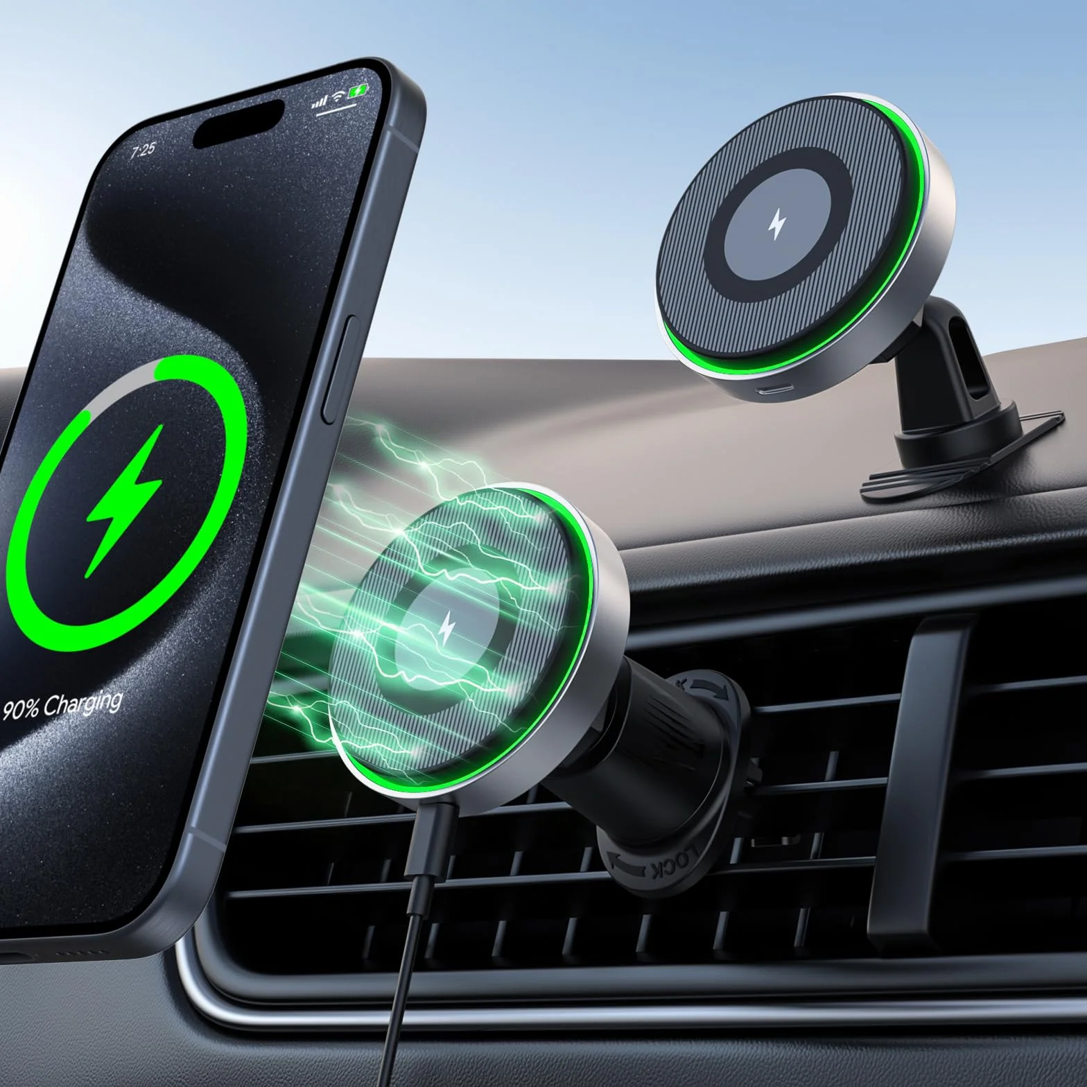 Hinyx Caricatore Wireless Auto Magnetico da, Compatible Con Mag-Safe auto Caricabatterie Senza Fili Supporto Telefono