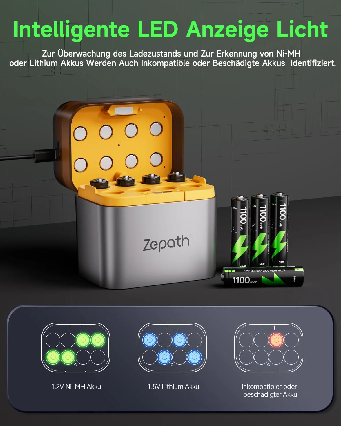 Caricabatterie Li-Ion/NI-MH AAA 1100 mAh 1,2 V 8 batterie ricaricabili AA/AAA scatola ricarica LED