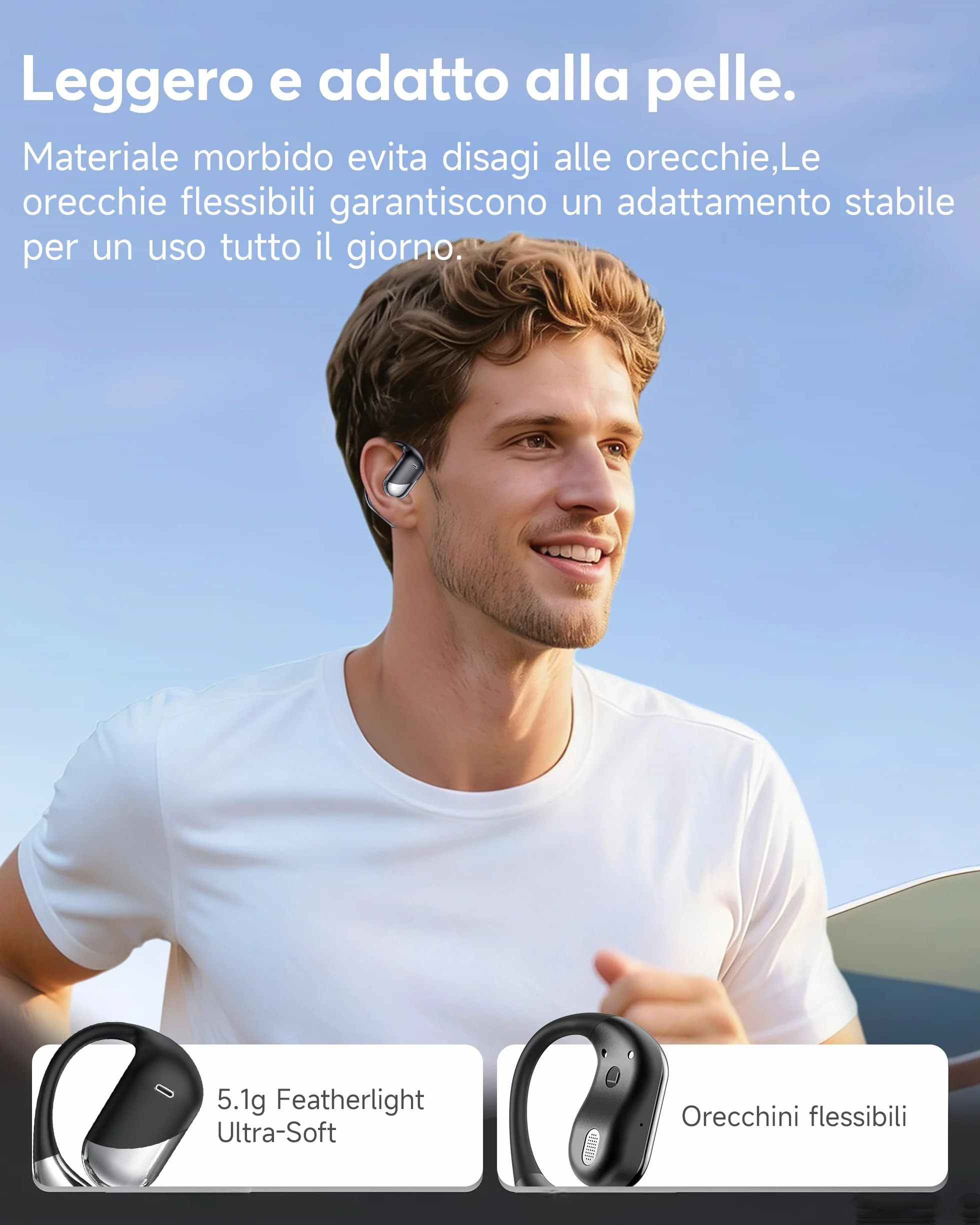 Cuffie Bluetooth Auricolari Bluetooth 6.1, 2026 Sport Cuffiette Wireless, Cuffie Open Ear 60 Ore di Riproduzione, Cuffie Senza Filo HiFi Stereo IP7 Impermeabili, Auricolare Bluetooth per iOS & Android