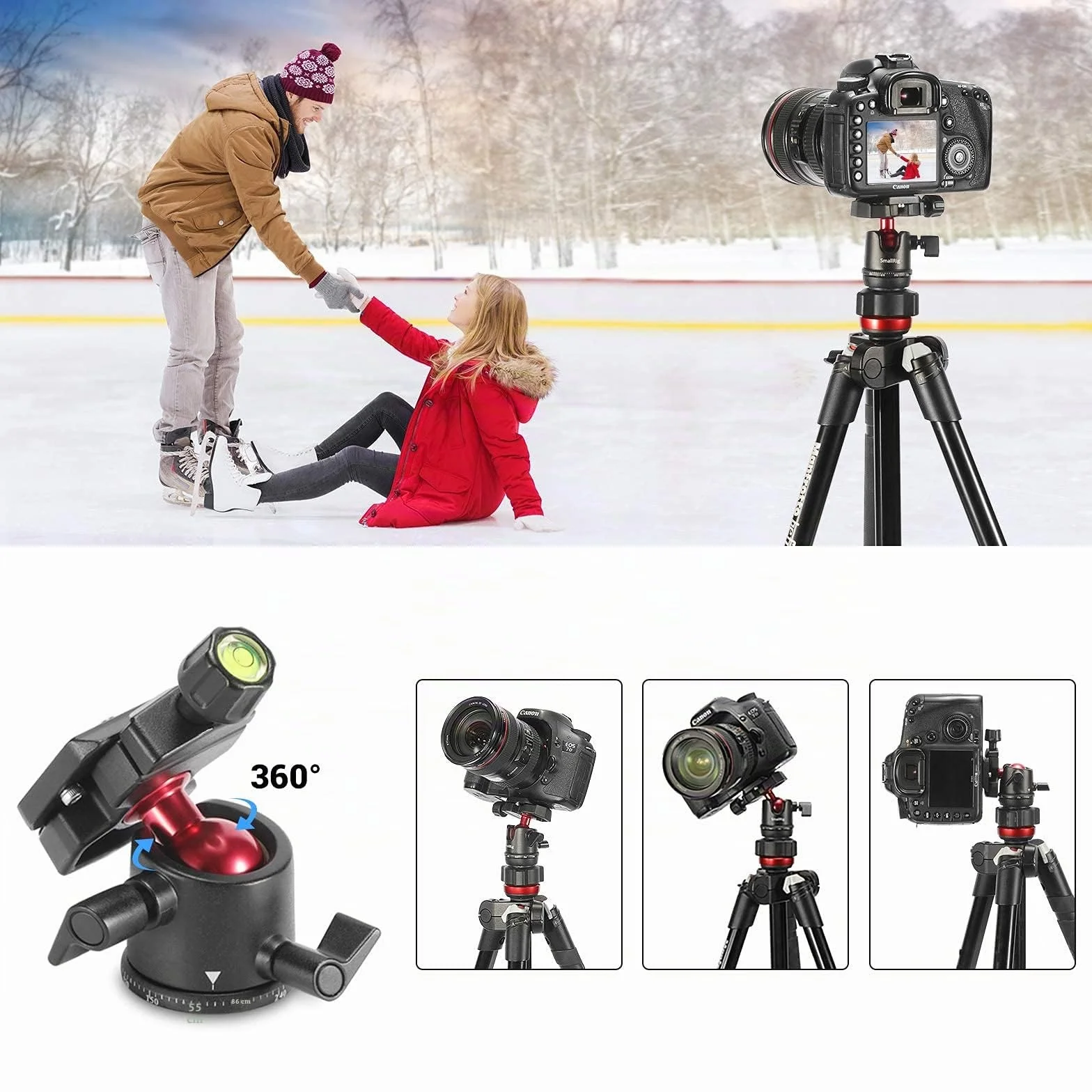SMALLRIG Testa per Treppiede con Testa a Sfera Panoramica Ruotabile di 360°, Testa per Treppiede con Piastra a Sgancio Rapido Vite da 1/4'' per Treppiede, Monopiede, Fotocamere, DSLR 2665