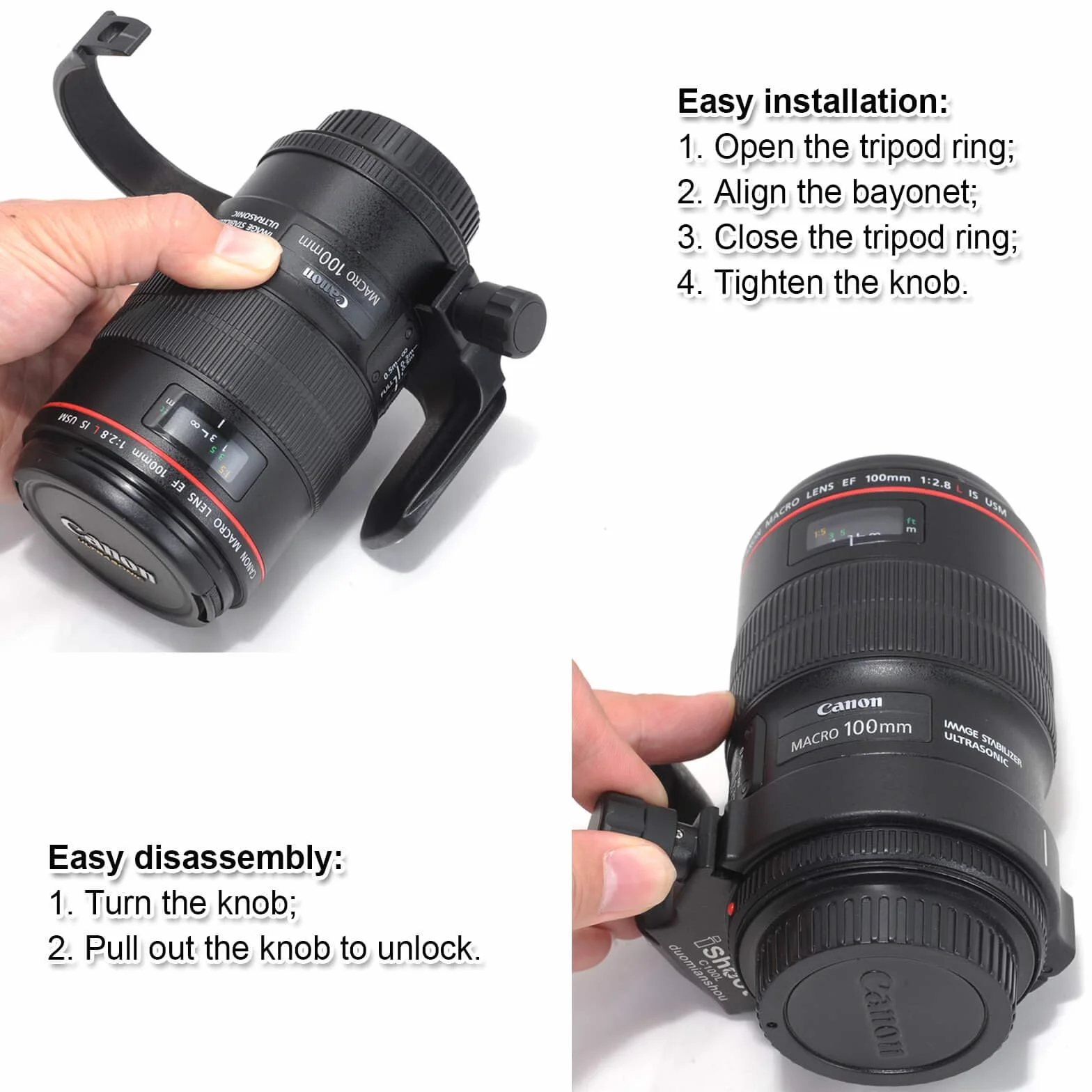 iShoot Metallo Treppiede Anello D Lens Collare Supporto Staffa di Supporto per Canon EF 100mm f/2.8L è USM Macro