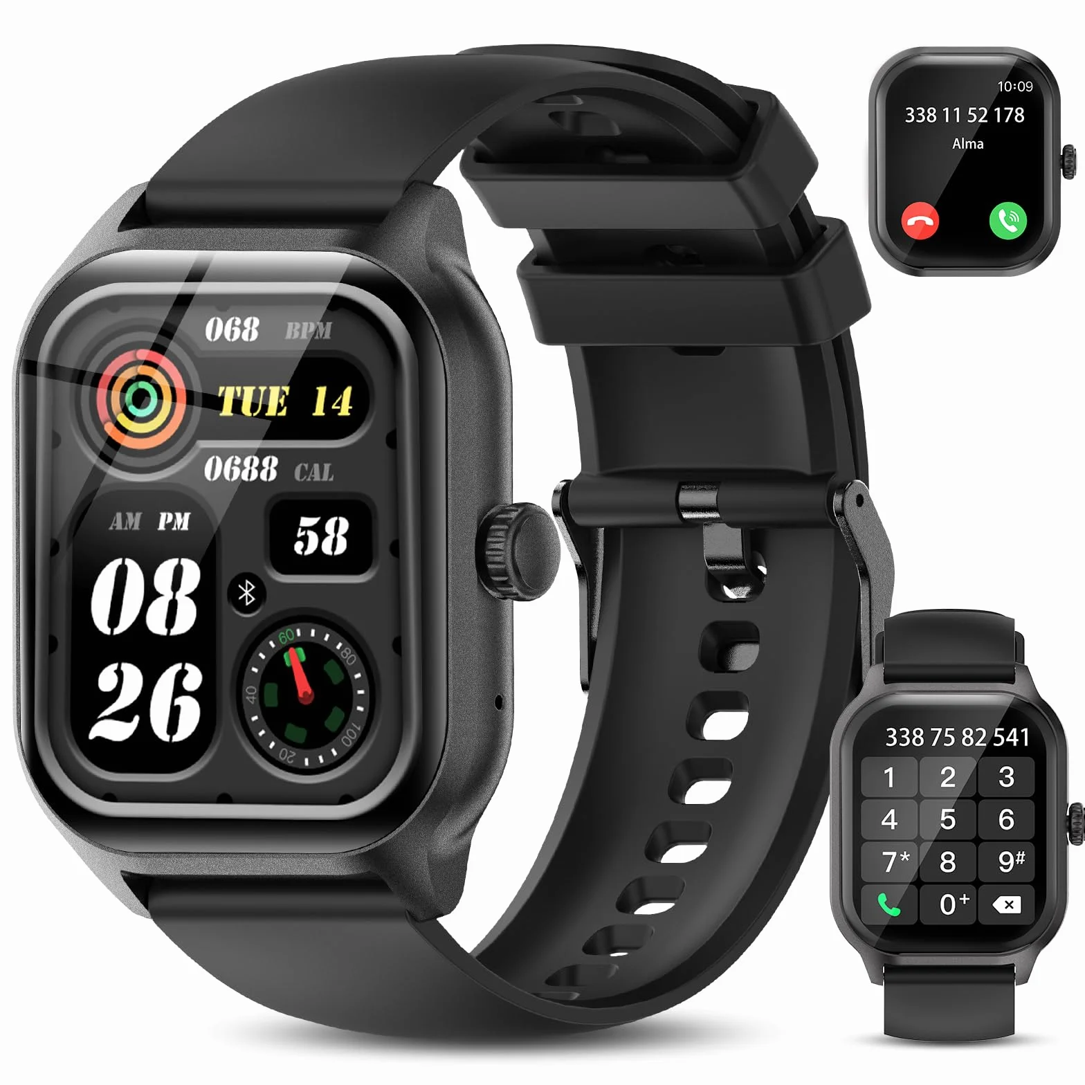 Smartwatch Uomo Donna con Chiamare/Rispondere, 2.01" Molteplici modalità Sportive Orologio Smartwatch con Contapassi/Sonno/Cardiofrequenzimetro, IP68 Orologio Intelligente per Andorid iOS