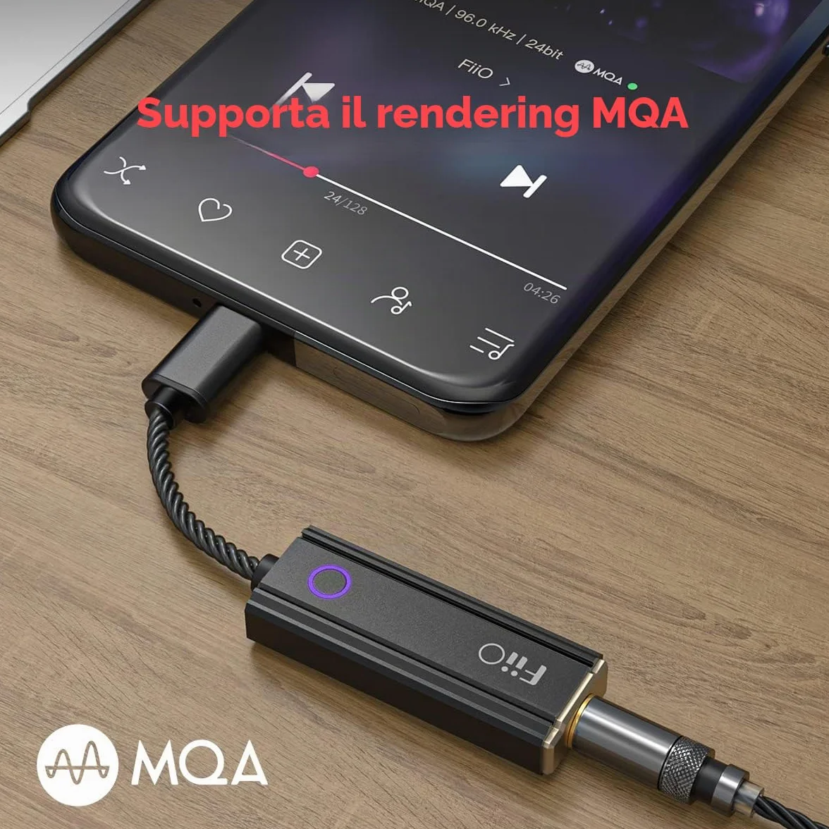 FIIO KA1 DAC Portatile con Amplificatore Cuffie Ultracompatto 32bit/384kHz DSD256 MQA (Versione Standard)