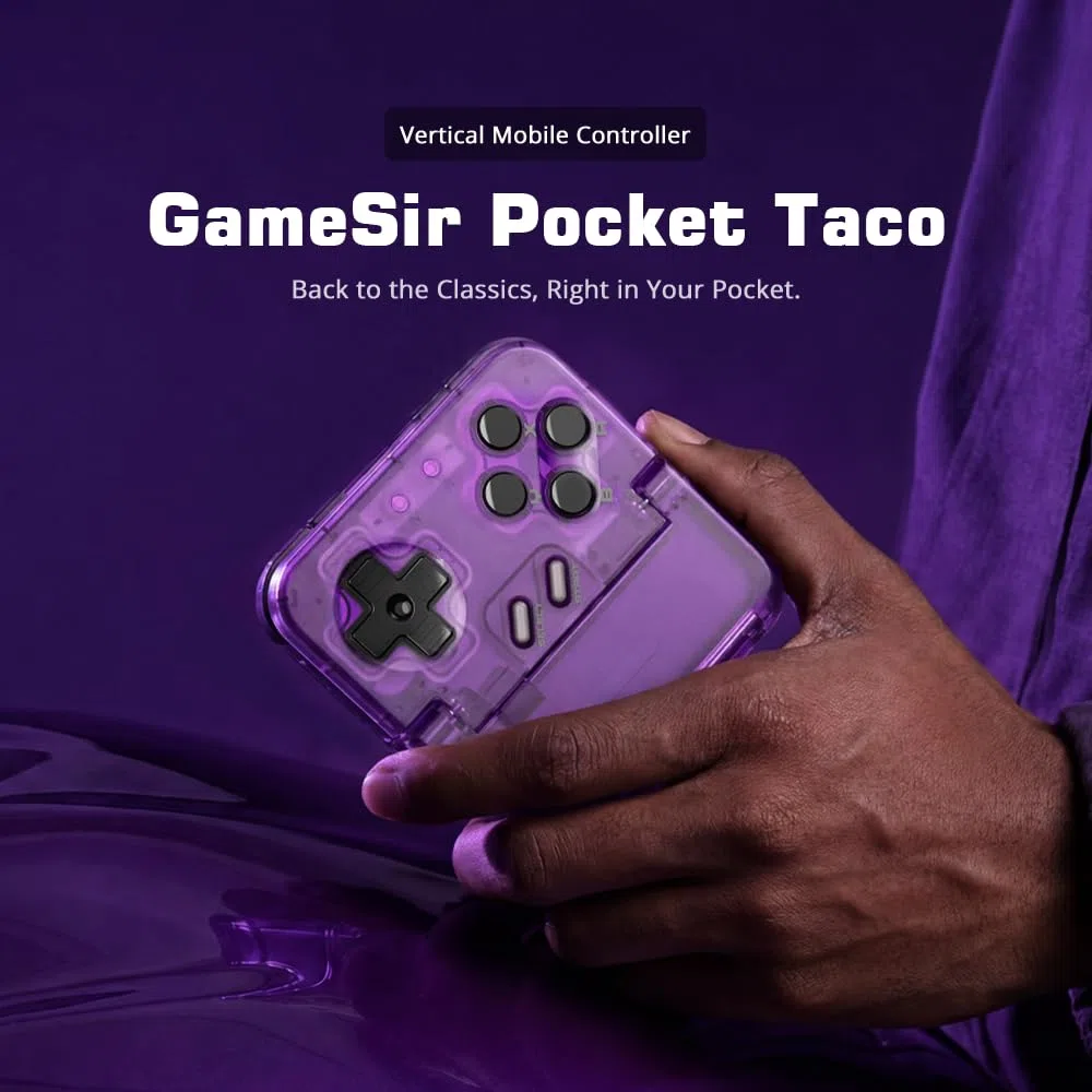 GameSir Pocket Taco - Controller di gioco mobile verticale, gamepad Bluetooth per Android, controller di gioco wireless portatile per telefono, batteria 600 mAh, ricarica pass-through, viola