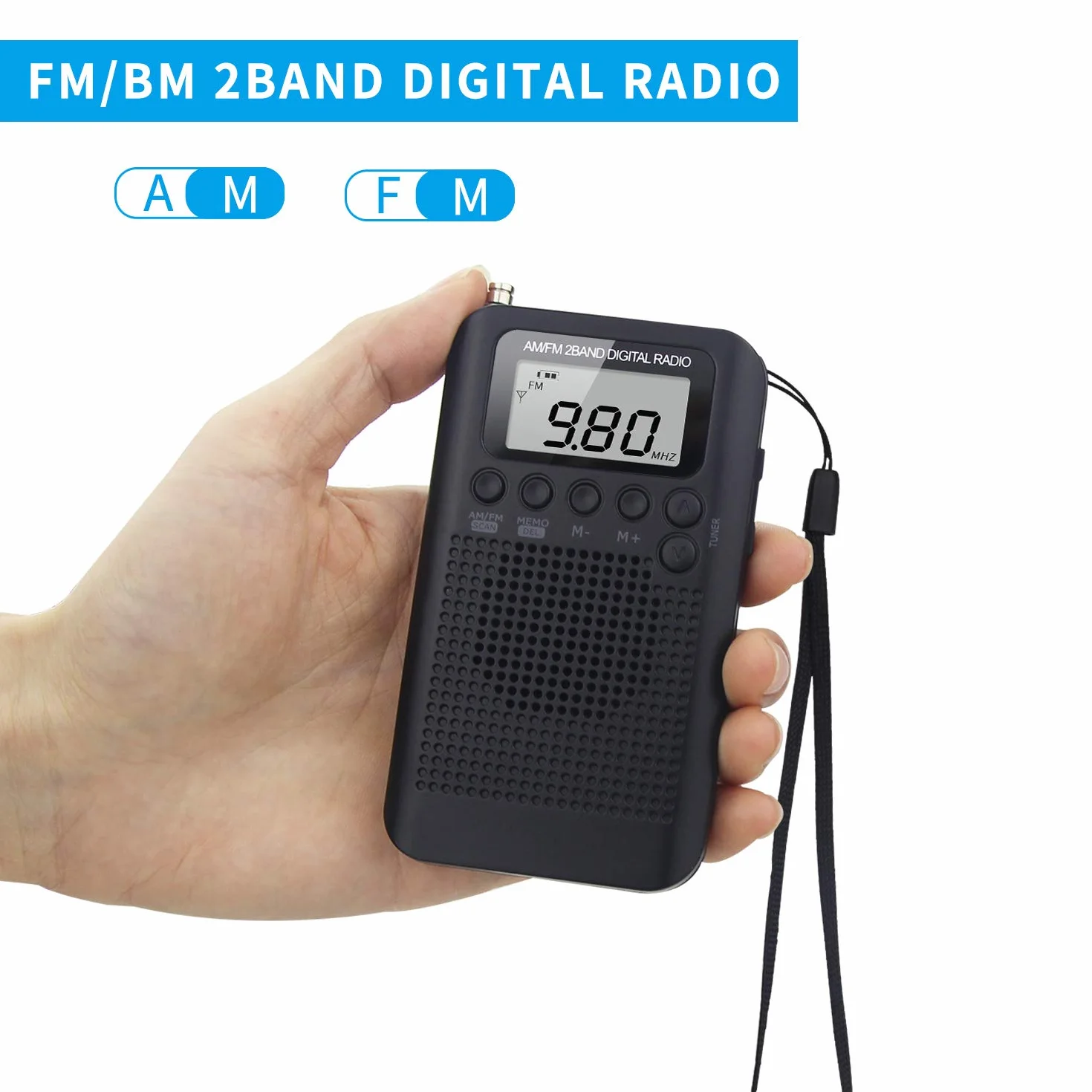 Mini Radio Tascabile AM/FM Portatile Digitale con Altoparlante Trasparente Lettore Musicale Sveglia Timer Auricolare