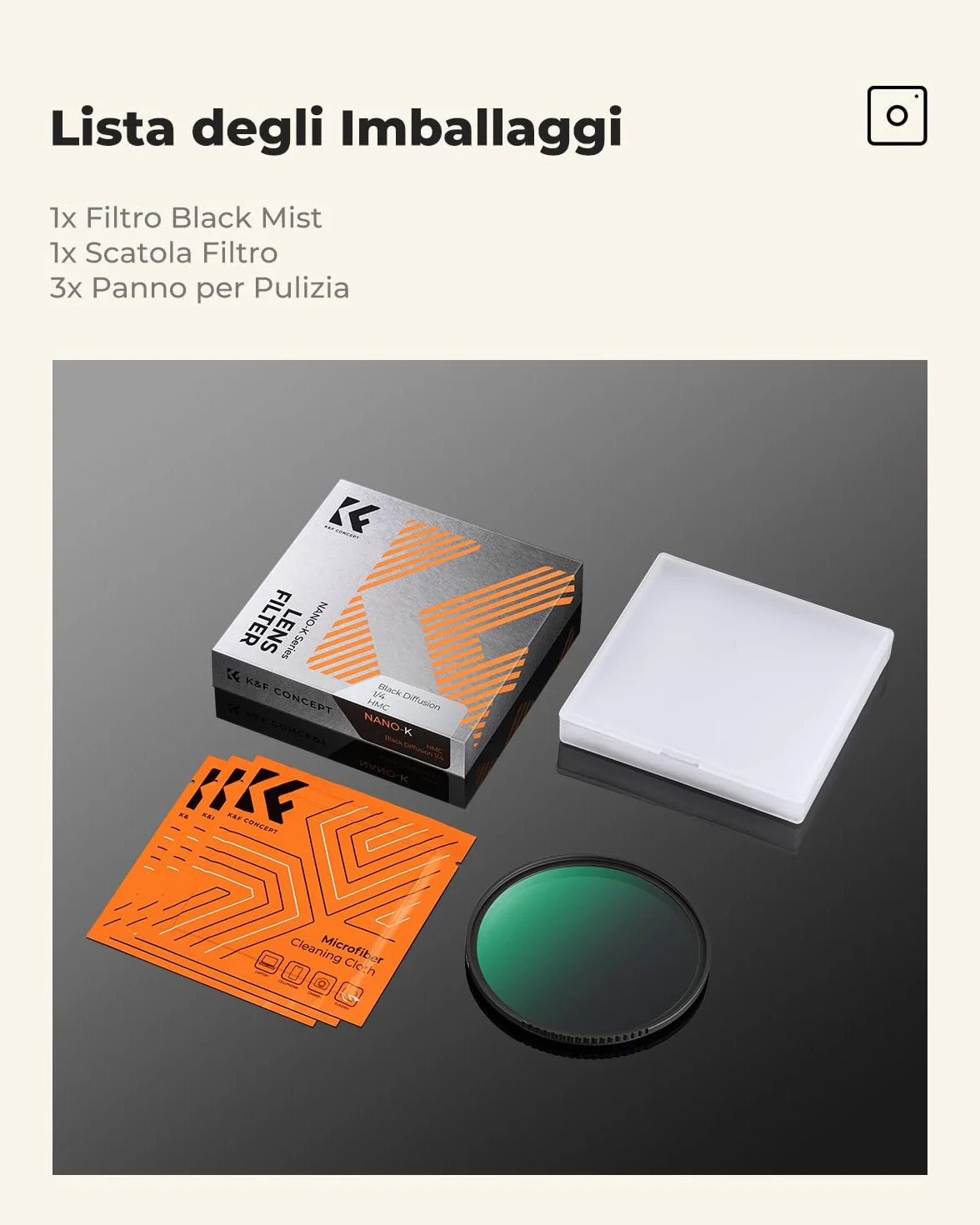 K&F CONCEPT Nano-Klear 52mm Filtro Black Diffusion 1/4, Filtro Black Mist 1/4 Ultrasottili in Vetro Ottico con Nano Rivestimento con 3Pcs Panno di Pulizia