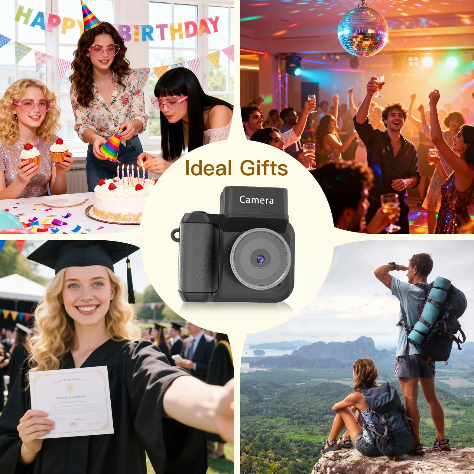 Mini Fotocamera Digitale Compatta 1080P, Mini Fotocamera Portachiavi con Schermo 1.4" e Luce LED, macchina fotografica vintage per Viaggi, Vlogging e Regalo di Laurea (Scheda SD 32GB Inclusa)
